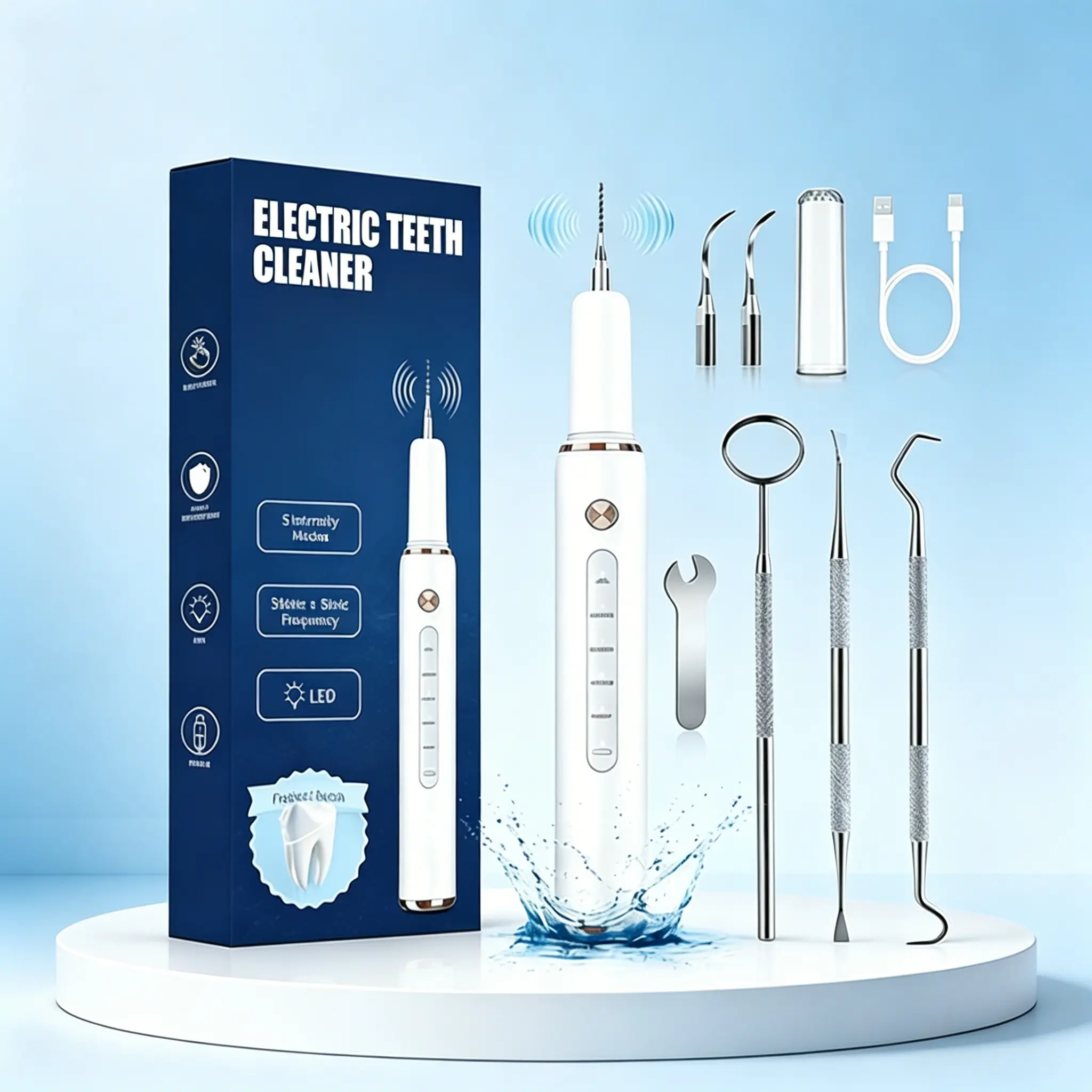 Rechargeable Electric Tooth Cleaning Tool, Replacement Heads, Manual Assist, Oral Irrigator, Tartar Remover, Teeth Cleaning Kit