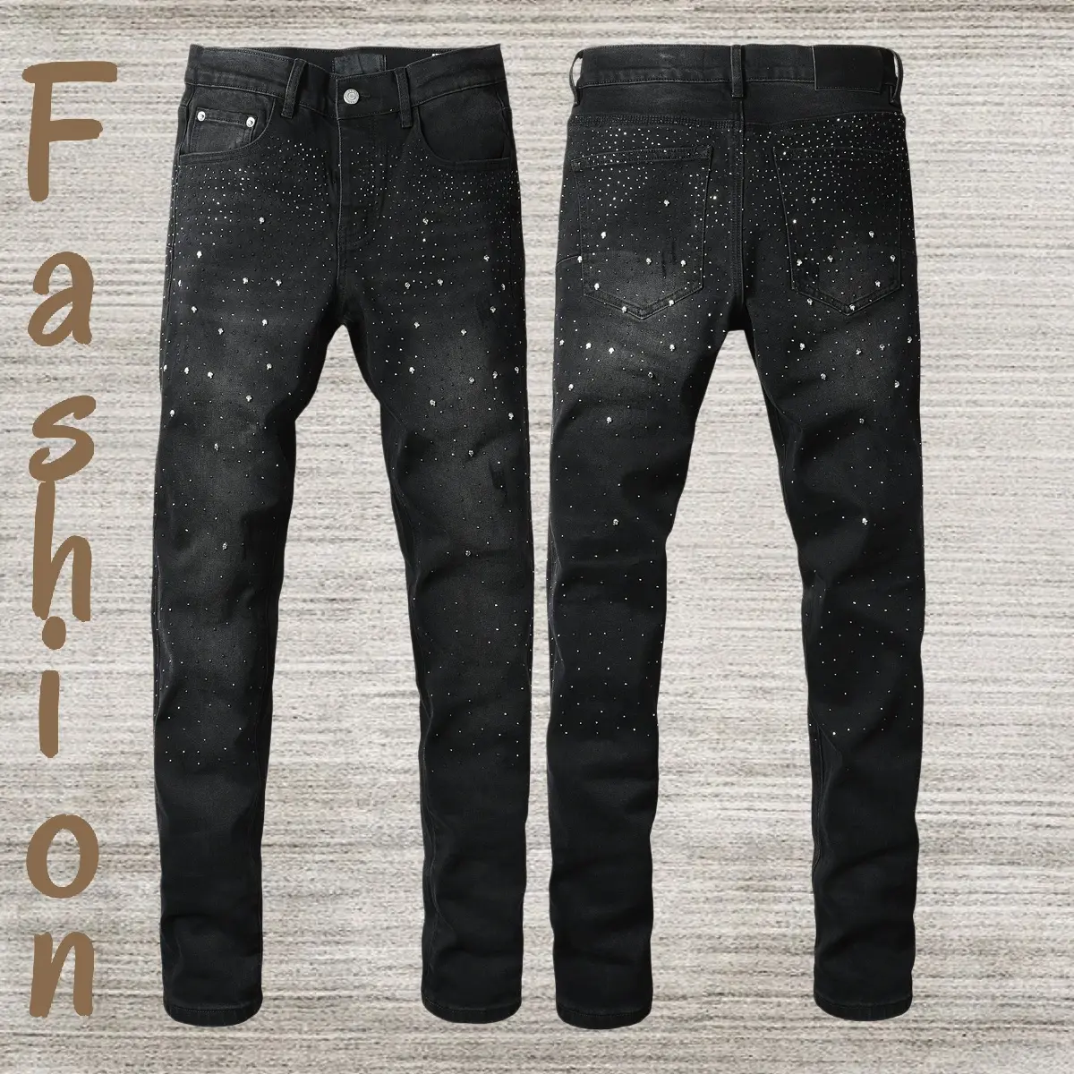 Men's street jeans, men's jeans, casual and comfortable ripped fashion straight-leg skinny fit jeans, stretch jeans, top-quality jeans