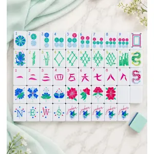Mint Green American Mahjong Set, Vibrant Floral Acrylic Tiles, Traditional Chinese Art Game Set, Gift for Mahjong Lovers,Game night,summer Vibe& Summer Must