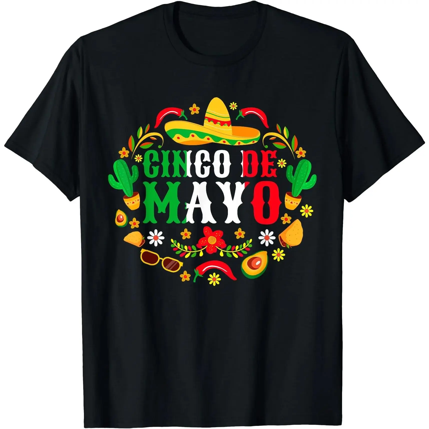 Men's Cinco De Mayo Party Squad Graphic T-Shirt - Mexican Fiesta Sombrero Cactus Print, Sports & Outdoor Streetwear Top