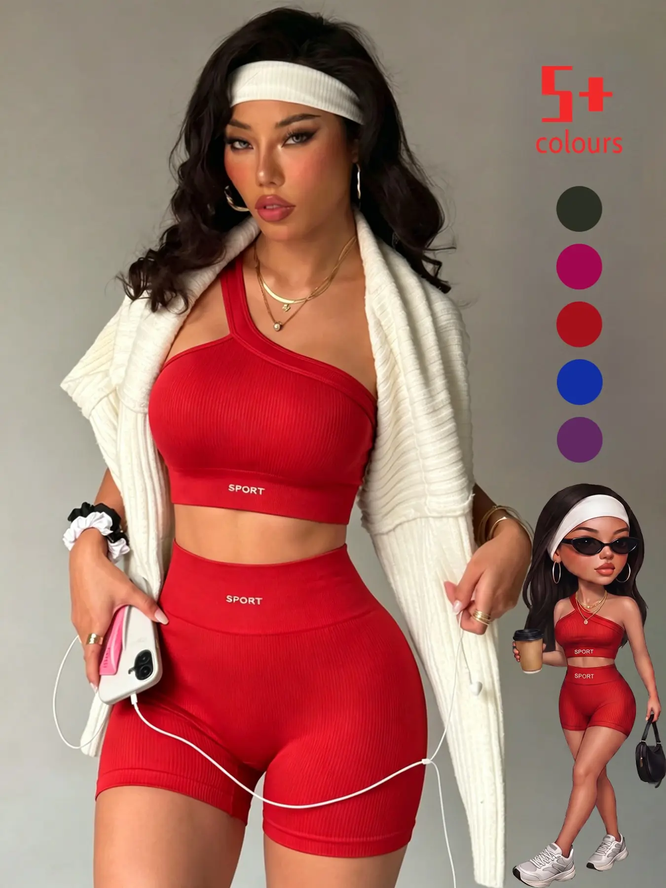Women's Yoga Set, Tight-Fit Sports Bra and Shorts, Sleeveless High-Waist Tank Top, Multi-Color, Shockproof, All Seasons