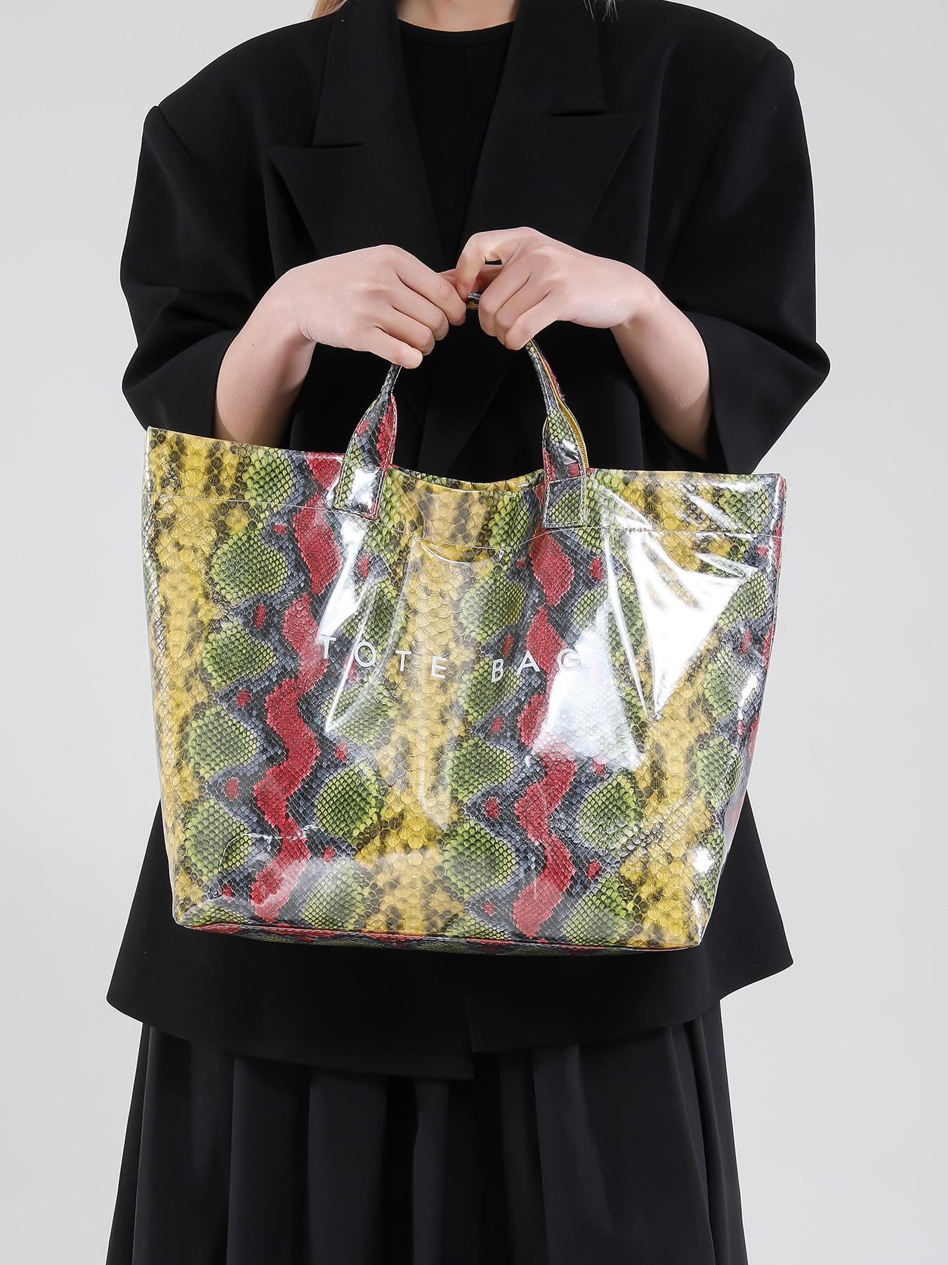 Fashionable Snakeskin Print Tote Bag, Large Capacity Shoulder Bag for Women, Casual Trendy Versatile High-quality Daily Commuting Bag, casual commuter bag, Casual Shopping Bag, Girl Fashionable  Unique Bags