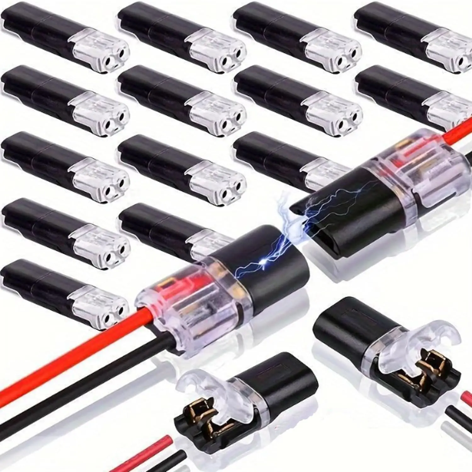 50pcs Copper Double-Wire Plug-in Connector with Locking Buckle & Clamps, Quick-Disconnect Fasteners for 12V+ Low-Voltage Decor, DC Power Supply Model Kits, Flexible & Rigid Wires, Reusable and Efficient