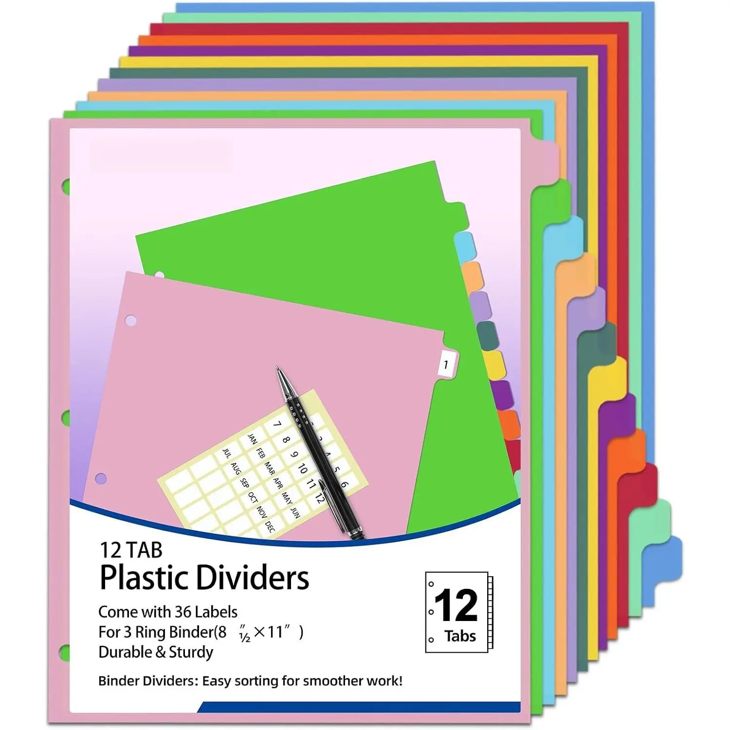 Binder Dividers with Tabs,Monthly Dividers for 3 Ring Binder,12 TABS,Customizable Table of Contents,Multicolor,1 Sets