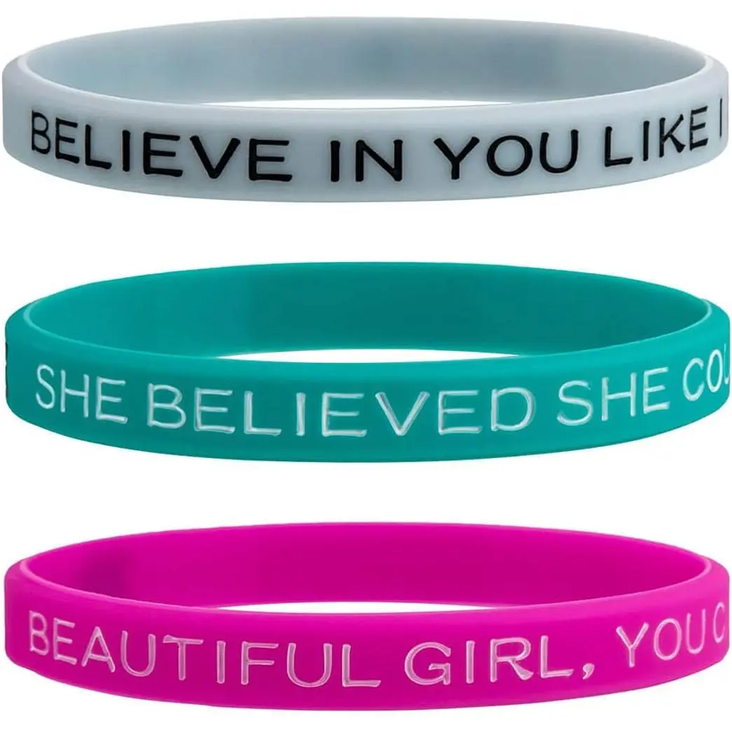 Inspirational  Bracelets for Women with Motivational Engraved Mantra - Positive Saying Personalized Thin Size Rubber Wristbands Gifts for Her Women Mom Teens