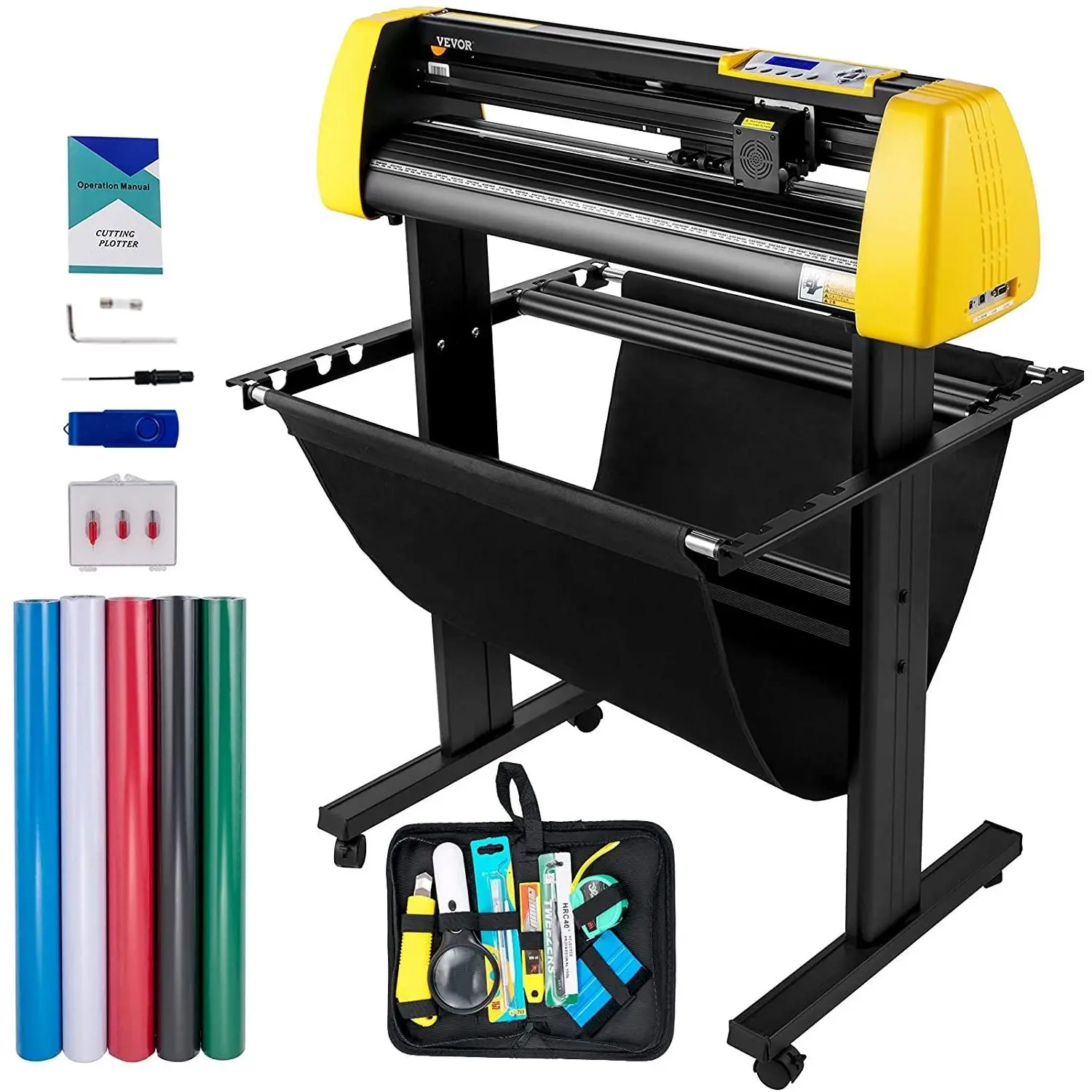 VEVOR 34 in/870 mm Vinyl Cutter Machine, 0.01mm Precision Cutting Plotter with LCD Backlit Screen, Automatic Camera Contour Cutting, Adjustable Force & Speed, USB/U-Disk Support, Stand for Sign Makers