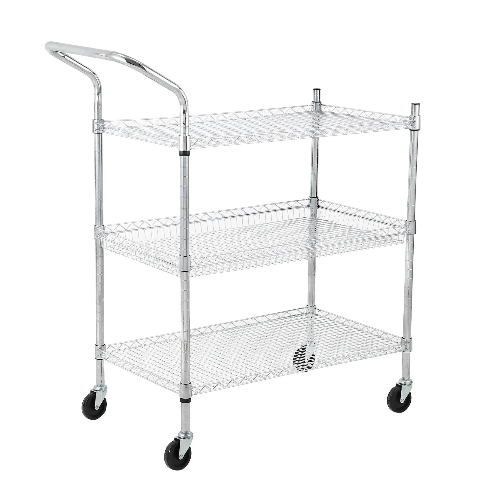 GARVEE Commercial Grade Utility Carts: Versatile Steel Service Carts with 2 or 3 Tires, High and Low Handle Options for Efficient Food Storage in Restaurants and Kitchens, Ideal for Heavy-Duty Use.