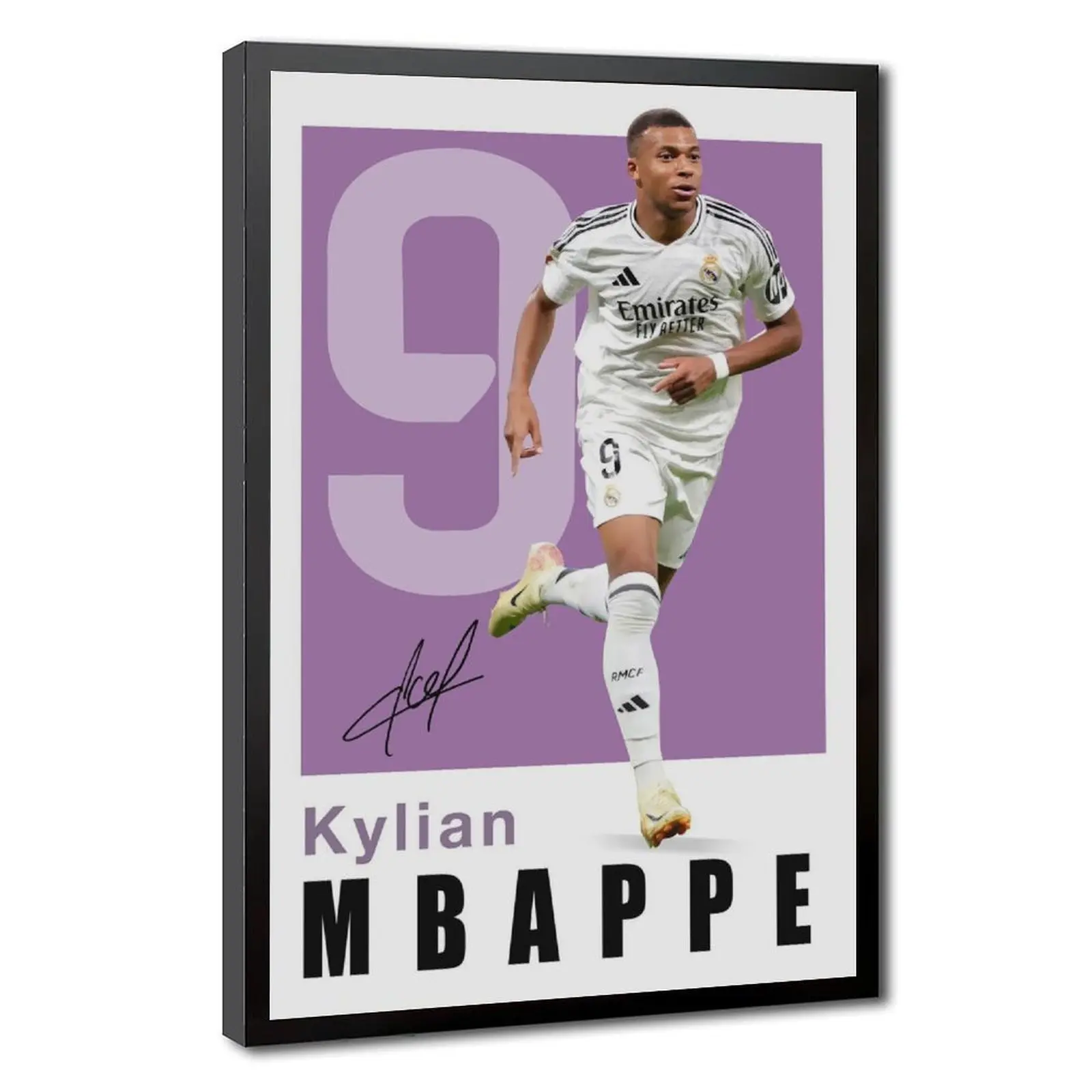 Kylian Mbappé Real Madrid Signed Soccer Player Canvas Wall Art Poster, Framed Minimalist Hanging Artwork for Home, Office Decor Prints, Photo