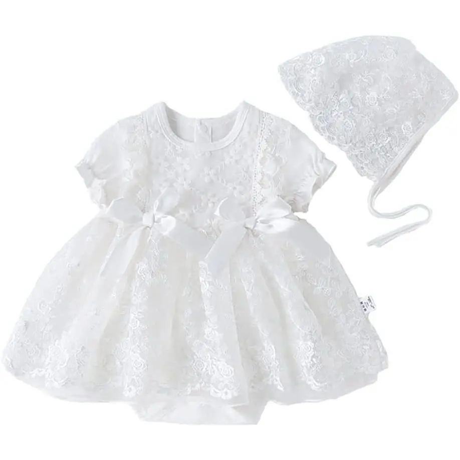 Toddler Baby Girl Long-Sleeve Fall Flower Lace Dress with Hat Outfit - Sweet, High-Quality Items, Affordable, Fast Shipping, Easy Support for 1st Birthday Baptism Christening, Floral