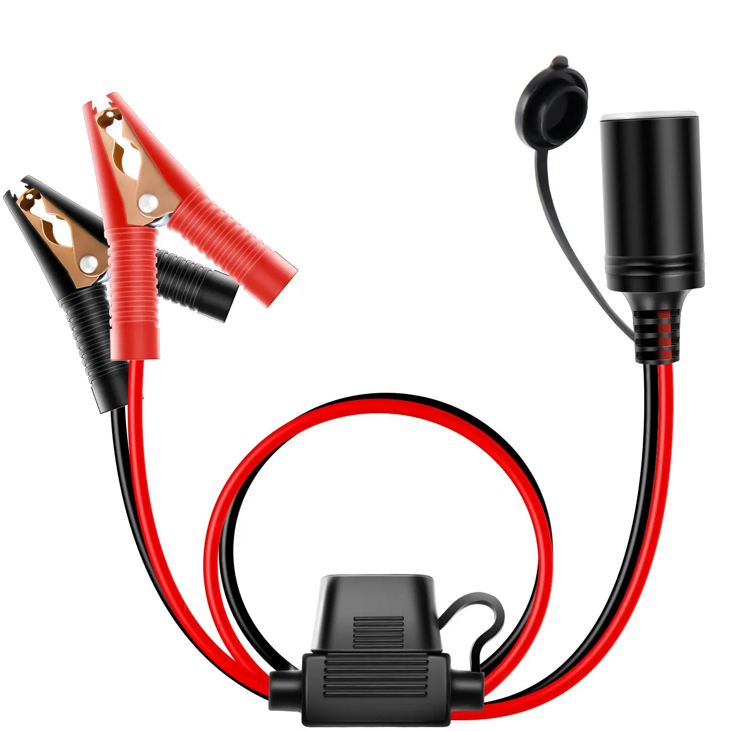 Nilight Heavy Duty Car Battery Extension Cable, 4.9FT/1.5m 16AWG Copper Wire, 15A Blade Fuse with Fuse Holder, 24V Cord Plug Socket Clamp, Alligator Clip, Female Cigarette Lighter Adapter, Overload Safe, Durable Plastic Construction