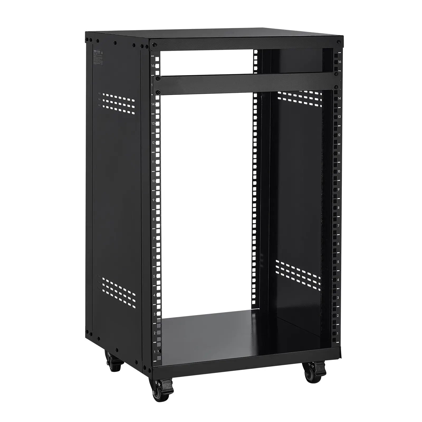 【Summerfinds】VEVOR 16U Metal Frame Cabinet-Rack, 19-inch Open Frame, 200 lbs Max Capacity, Lockable Casters, Special Ventilation Slots, for Home Recording Studio Audio Video IT Equipment (Music Enthusiasts)