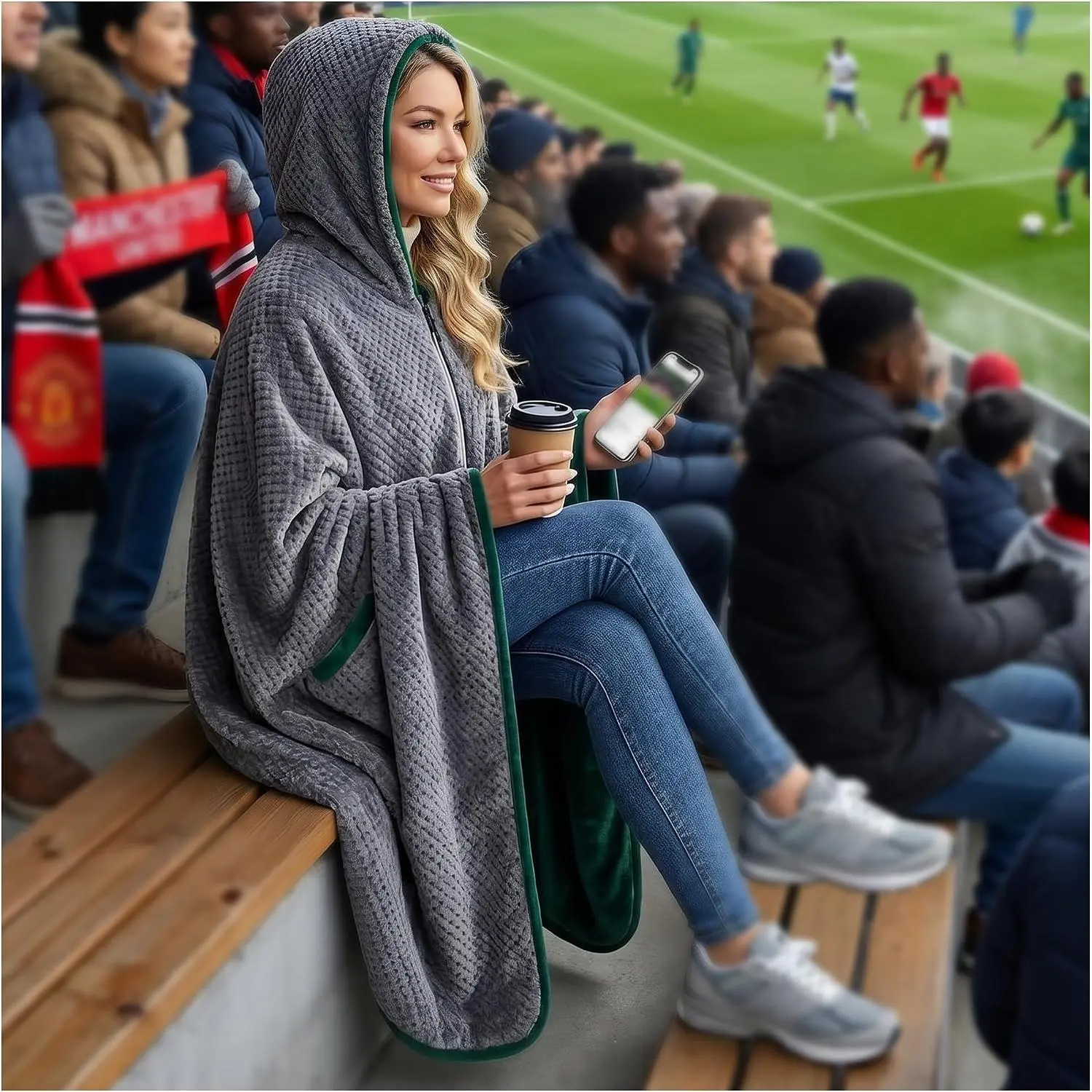 Double-Sided 12V Wearable Heated Poncho Blanket,3 Heat set | Cordless Electric Heating Blanket, Operated, Portable Heated Throw Blanket Hoodie for ,Outdoor,Camping,Party