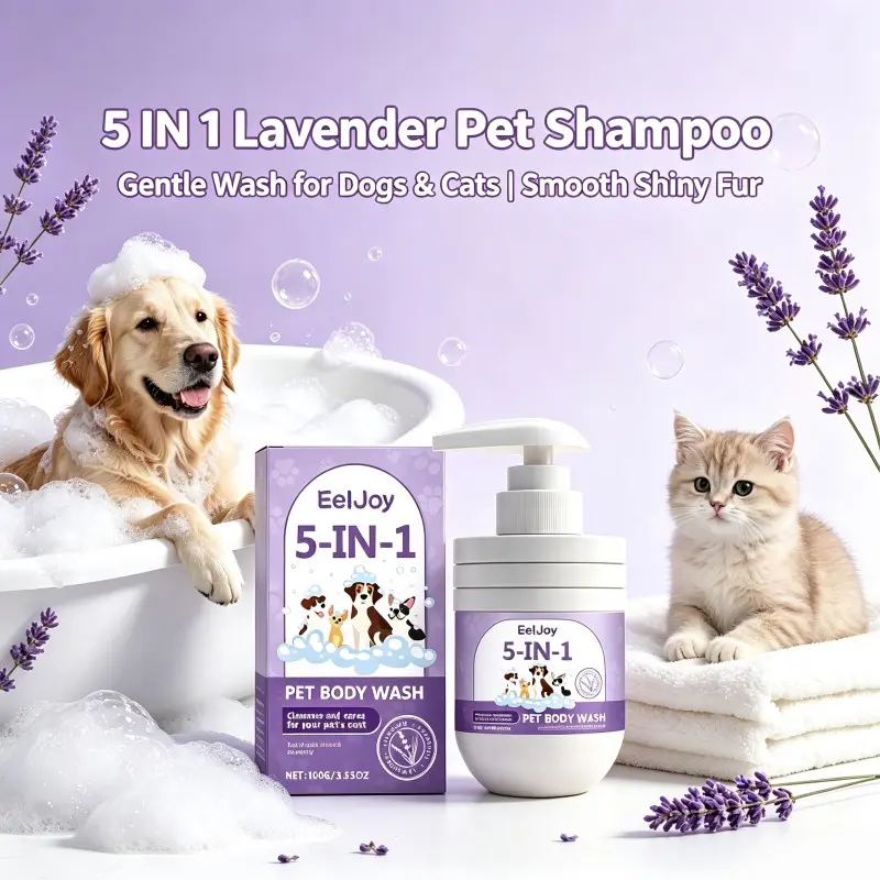 5 IN 1 Lavender Calming Pet Body Wash Shampoo for Dogs & Cats, Gentle Deep Clean, Moisturizes & Softens Fur, Soothes Pet Skin, Creates Smooth Shiny Coat, Easy to Rinse Off