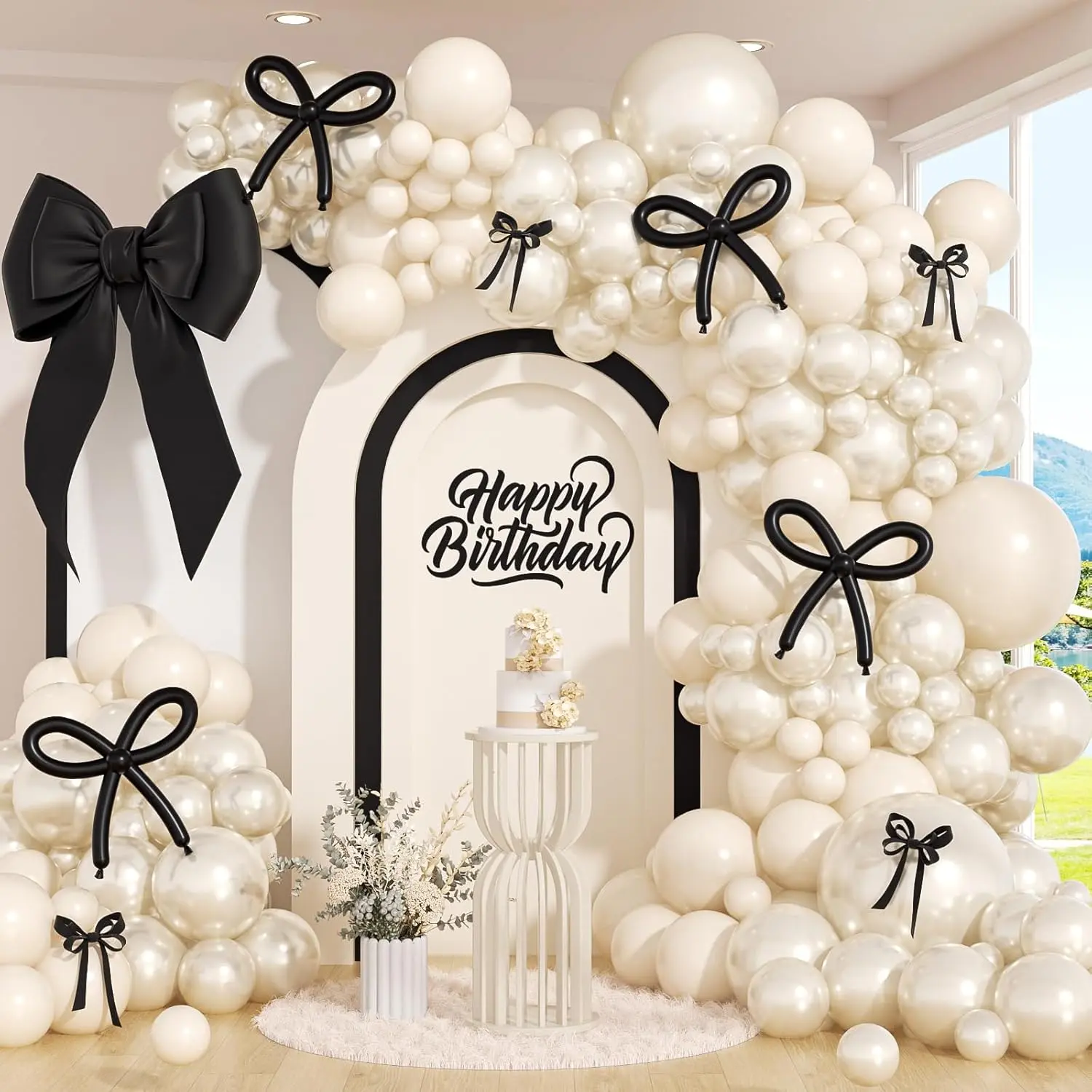 Thick Bow Pearl White Balloon Arch Kit with 56pcs 5inchx30 White Balloons, Pump, Glue for Engagement, Wedding, Birthday, Anniversary Decor, Balloon Decor, 56Pcs White Balloons