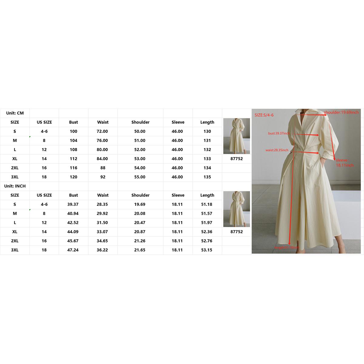 UOOZEE women's long-sleeved loose solid color lapel midi dress, waist design, comfortable and elegant, a must-have for commuting and formal occasions Midi Cloth, with pockets Modest Clothes SpringStatements