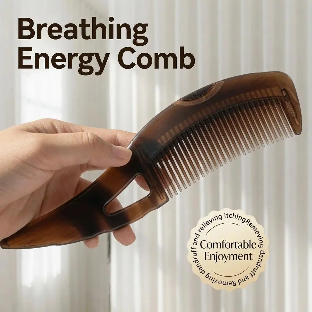Dandruff Comb, Hollow Wide Tooth Hairbrush for Scalp Massage/Refreshing and Dandruff/Dirt Removal, Reduce Scalp Itching/Oil, Plastic Scalp Care Comb with GuaSha Handle for Women Men Kids, 8.3x2.1Inch