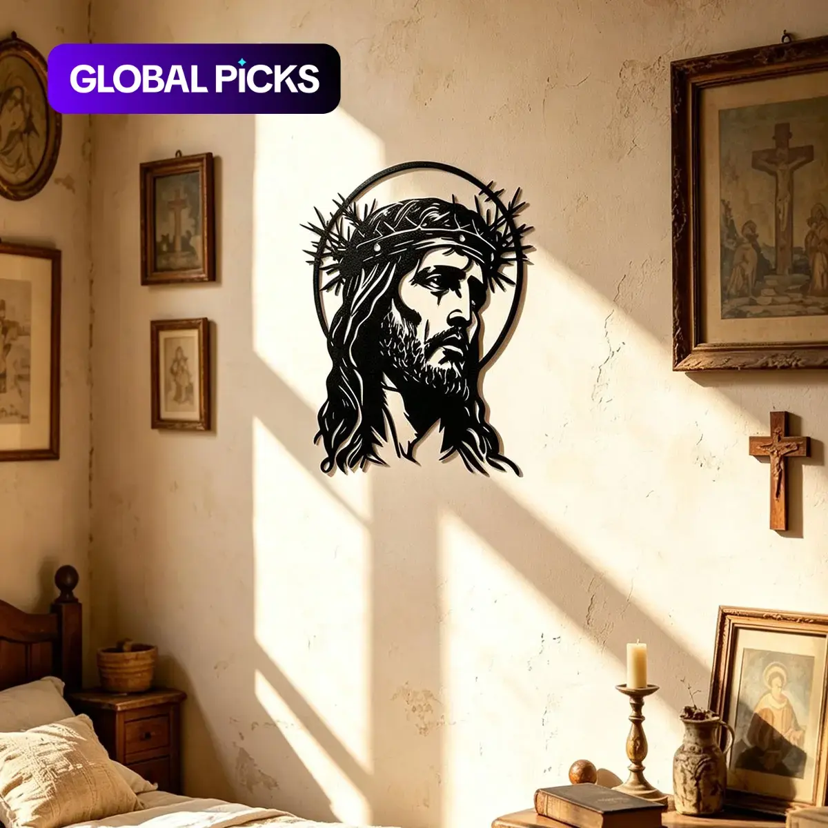 Jesus Halo Metal Wall Art, 11.81-Inch Christian Home Decor Artwork, Modern Minimalist Crown of Thorns Design, Inspirational Iron Sculpture for Living Room & Prayer Rooms, Perfect Housewarming Gift, Decoration Items #GLOBAL PICKS