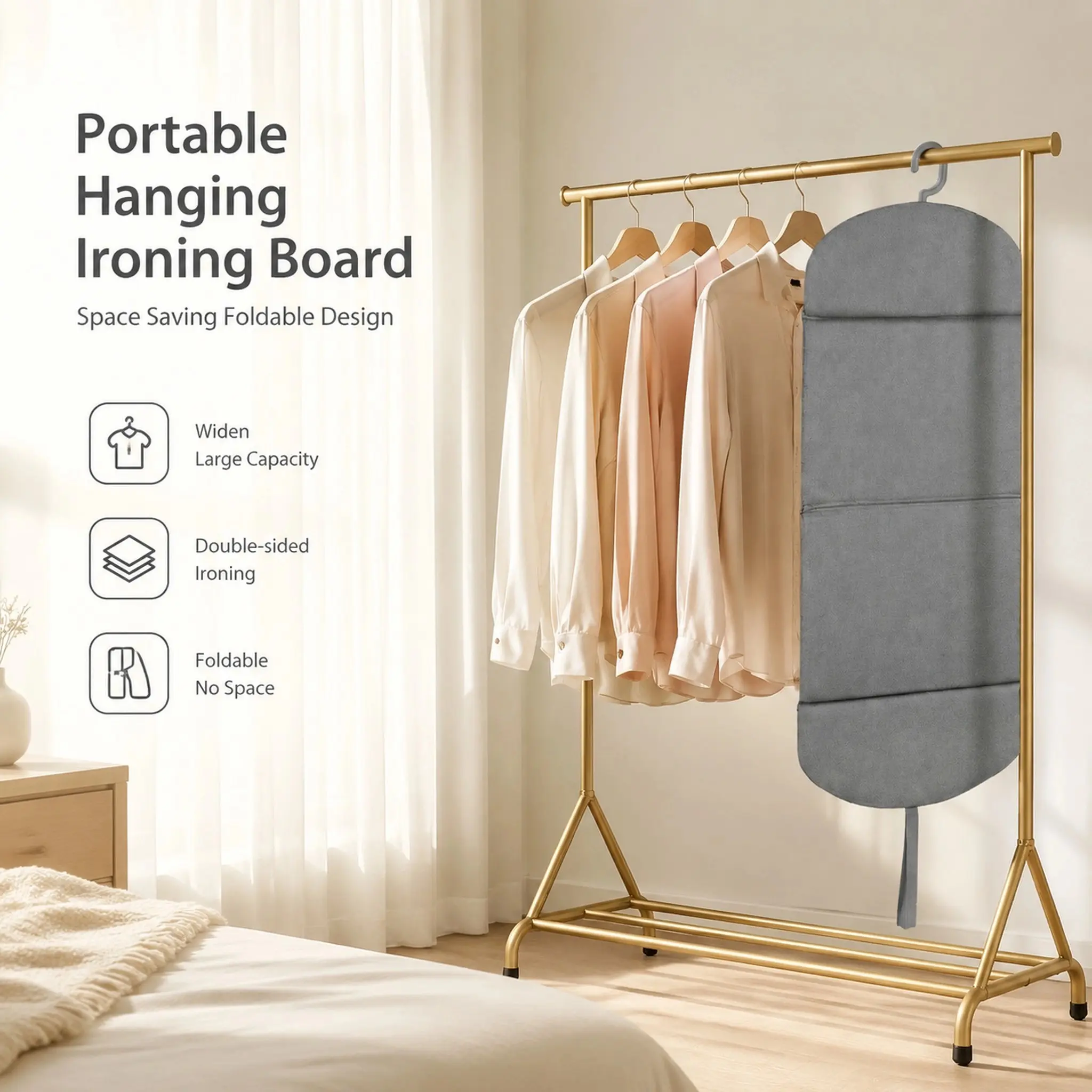 360° Rotatable Hanging Ironing Board, Foldable Portable Design, Space-Saving, Dual Side Ironing, High-Temperature Resistant, No Press Marks