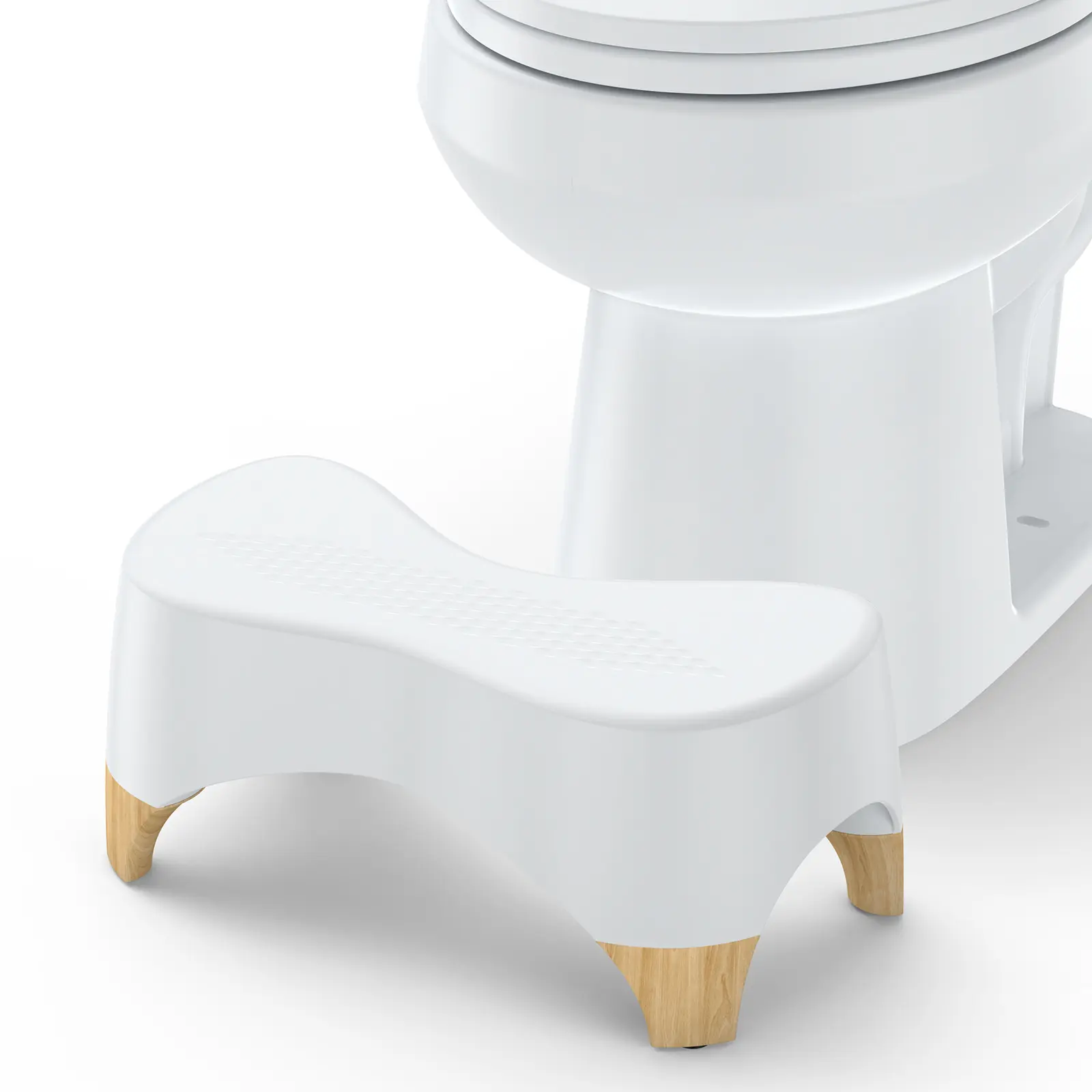 Ergonomic Toilet Stool for Adults – 7" Squat Potty Stool – Non-Slip Mat for Bathroom Safety – Improves Posture – Easy to Clean – Sturdy Support – White + Wood Finish