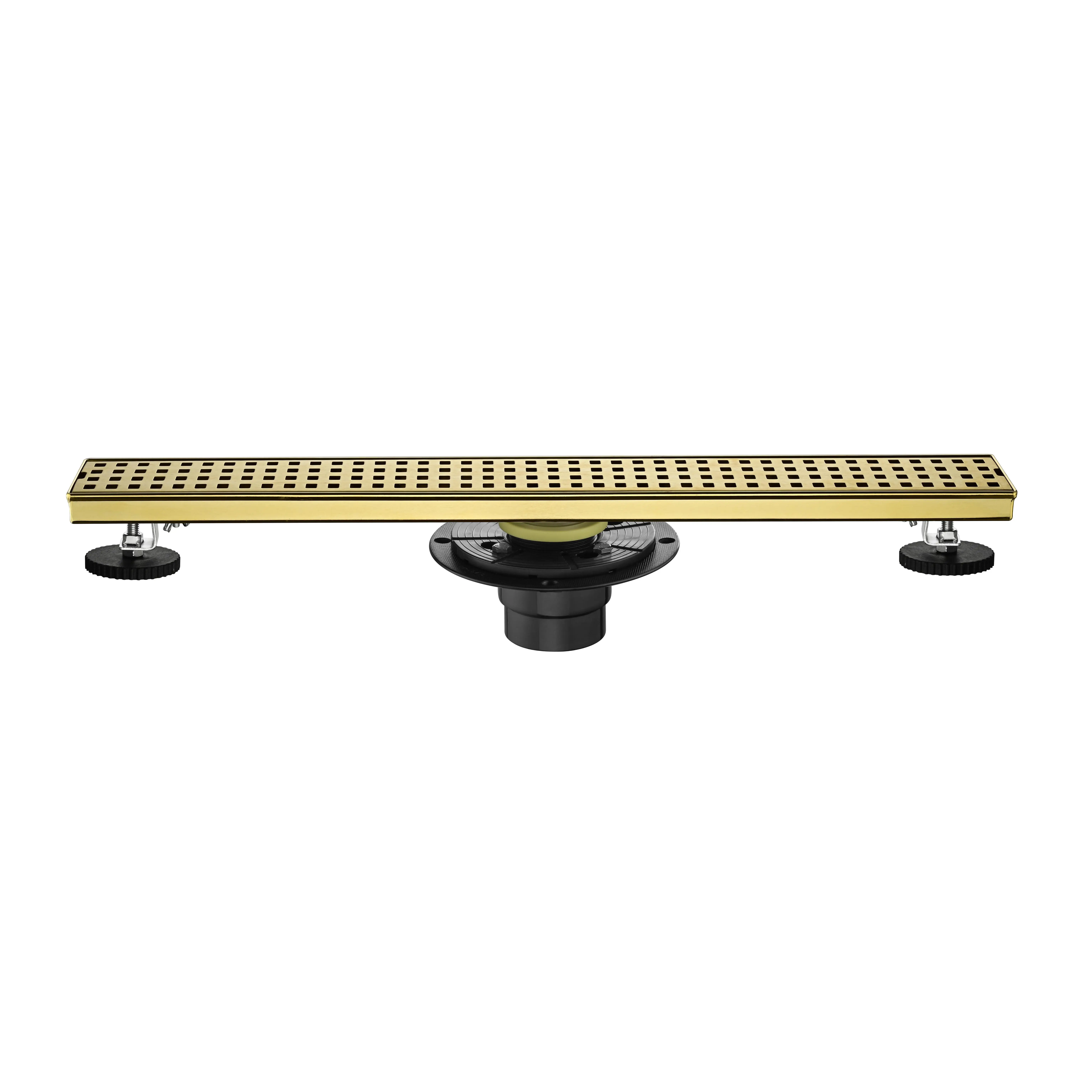 ARCH 24 Inch Linear Shower Drain with Removable Quadrato Pattern Grate, 304 Stainless Steel Shower Floor Drain with Hair Strainer and Leveling Feet, Flange, Brushed Finish, for Bathroom Tile Shower Floor, Wet Room, 1 Pack, Bathroom Shower Door