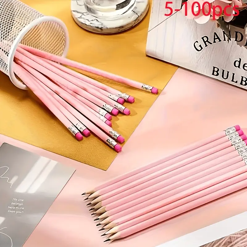 30pcs Pink Wedding Pencils with Eraser Correction Wooden Pencils Hb Pencil for School, Art, Office, Drawing, Sketching, Studying