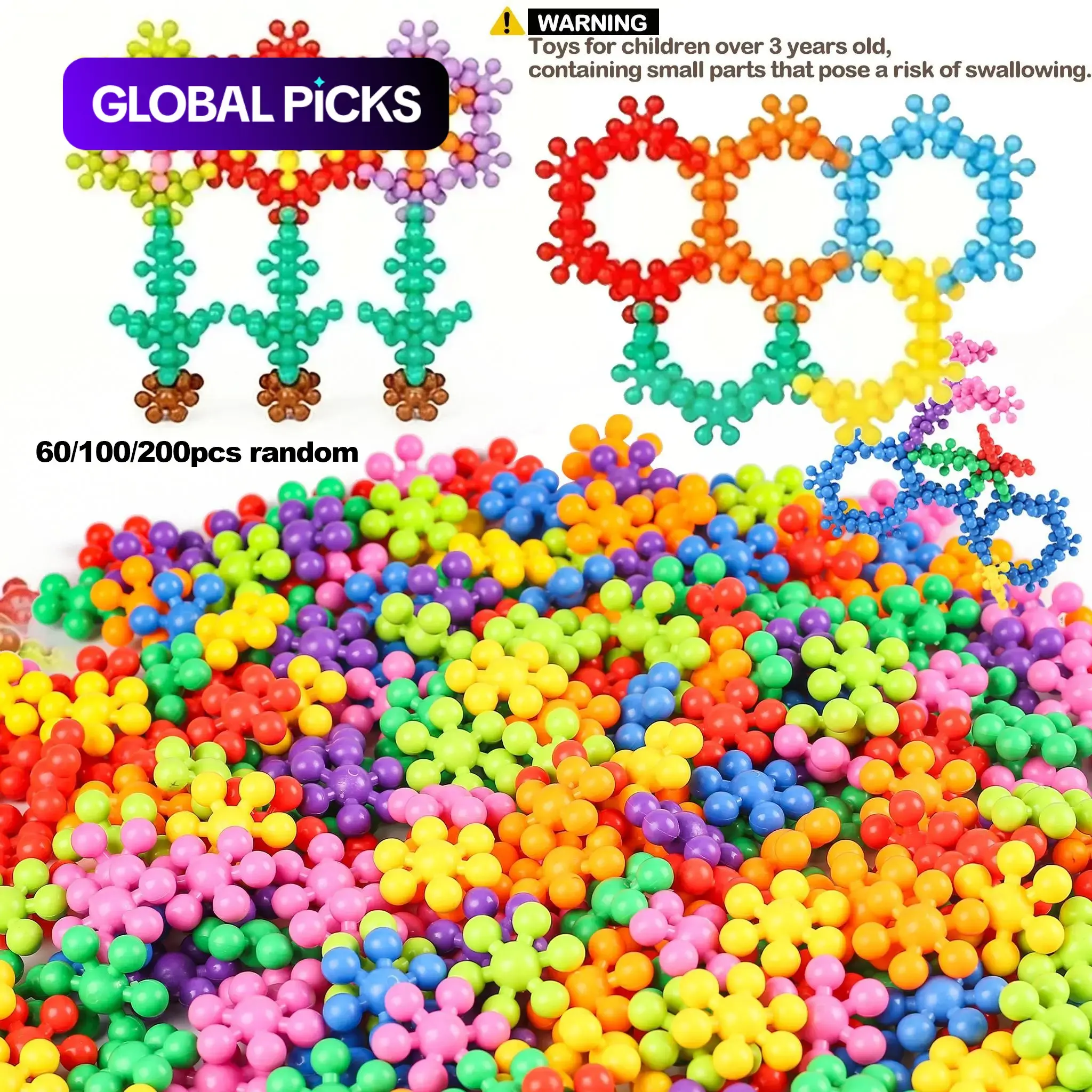 Random-Color Flower Building Blocks, Building Block Model, Building Sets, Building Kit, Buildable Blocks Kit, Creative 3D Snowflake Puzzle DIY Educational Plastic Assembly Toy, Ideal Birthday Gifts #GLOBAL PICKS