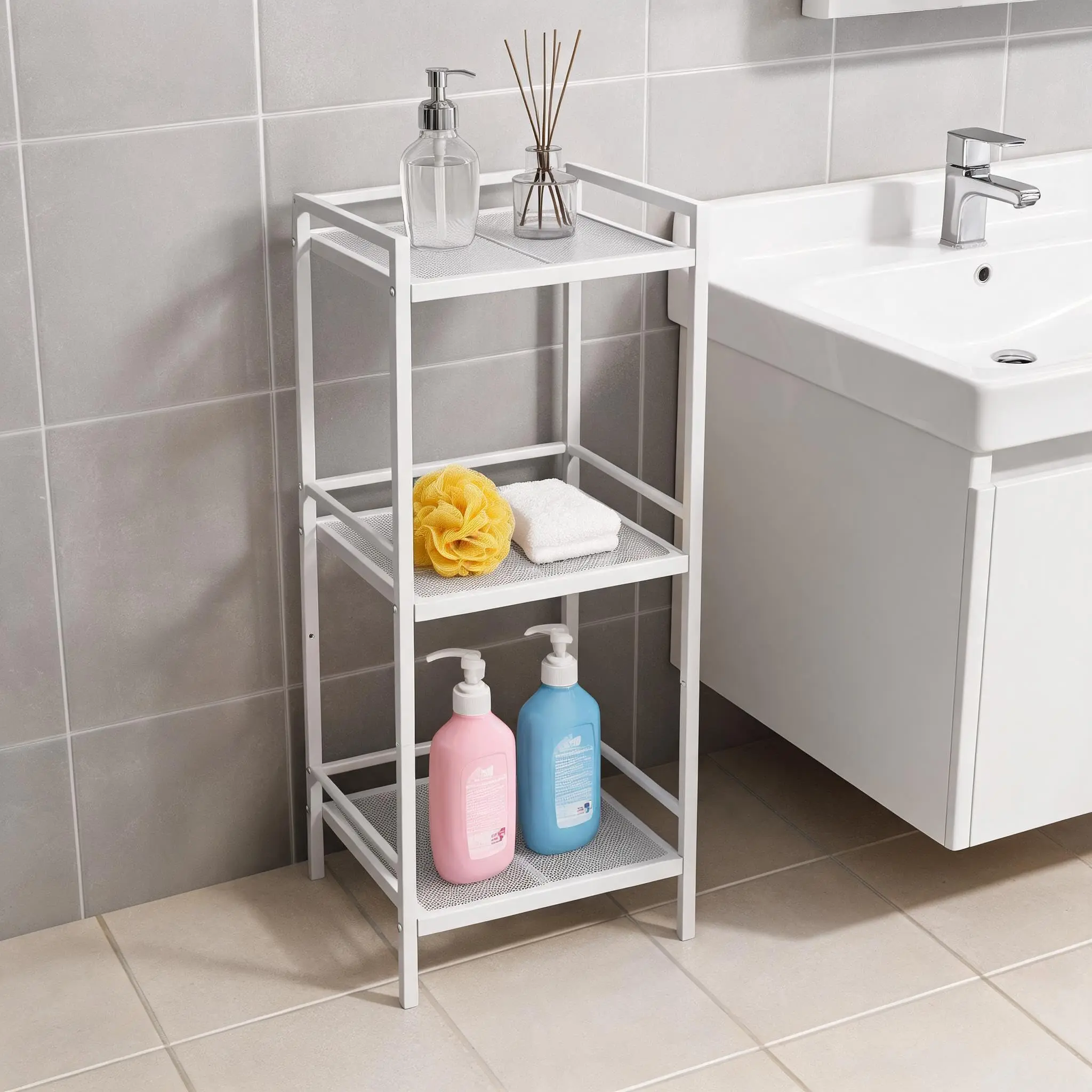 Garvee 3 Tier Ladder Shelf - Space-Saving Freestanding White Organizer for Bathroom, Living Room, Bedroom, Kitchen, and Office Storage