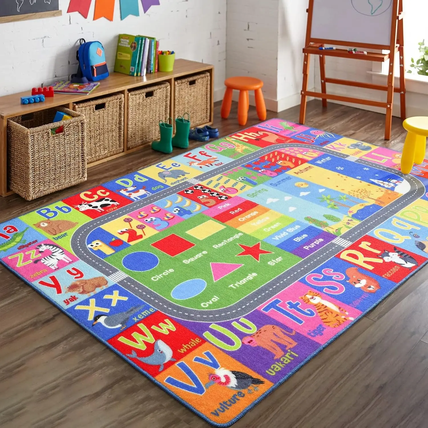 Kids Educational Rug, Kids Collection Area Rug for Learning Alphabet, Numbers, Colors, Season and Animal Words, Playmat for Classroom Playroom, 4x6 Feet | ABC Rugs for Learning Alphabet, Numbers, Colors, Season and Animal Words, Kids Carpet for Playr