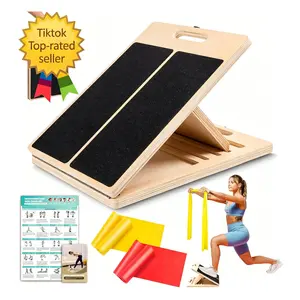 Adjustable Wooden Slant Board with elastic band  Homhut Calf Stretcher Incline Squat Wedge Ankle Mobility Heel Stretch Leg Exercise Fitness Equipment for Home Gym Yoga Pilates Training