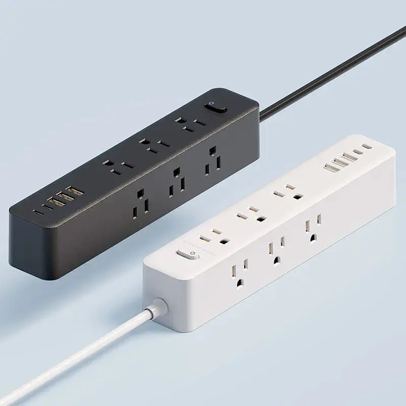 Surge Protection Power Strip with 1.5m/3m Extended Length Extension Cords, 6 AC Outlets, 5 USB Ports, Flat Plug, Home Office Charging Station