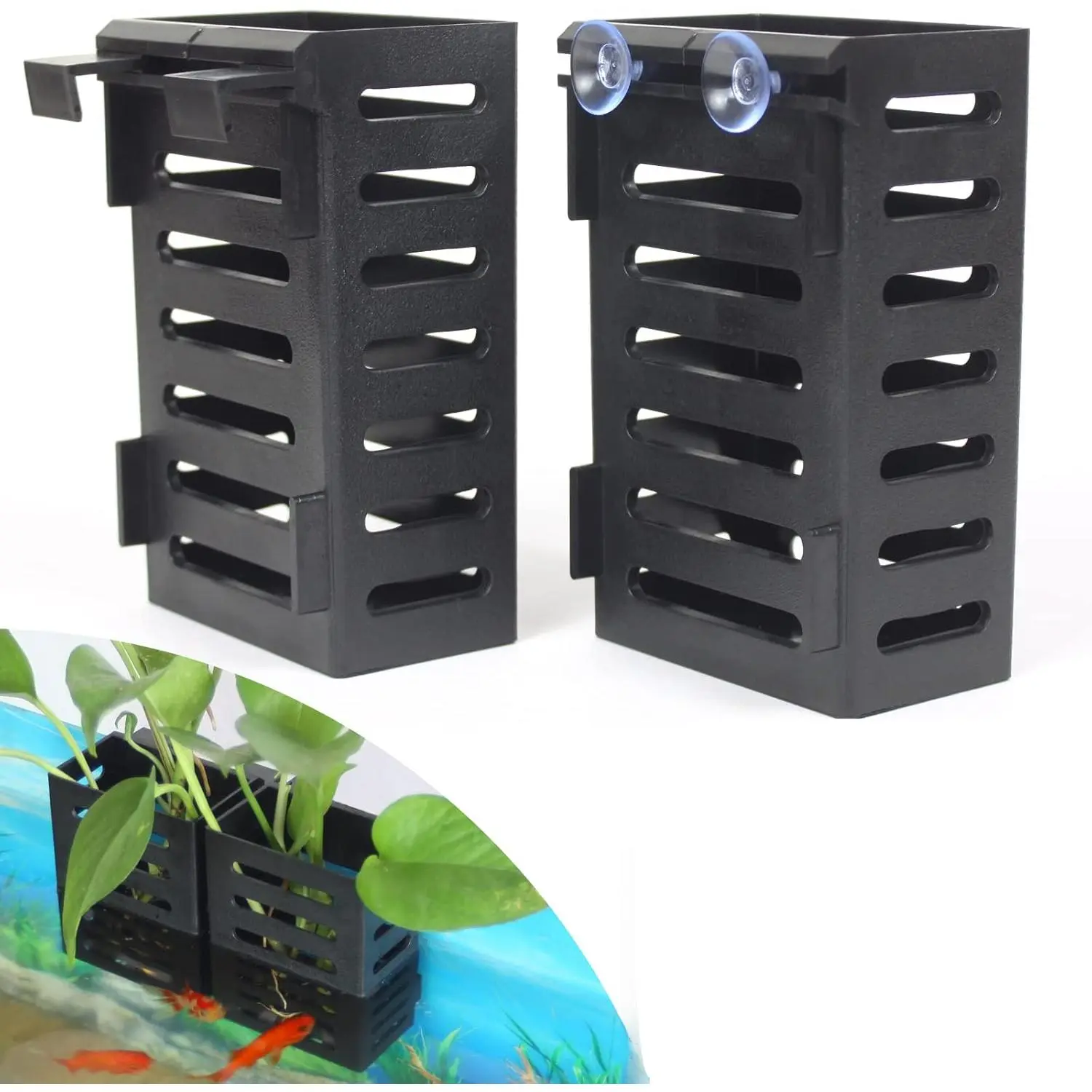 Aquarium Plant Holder🪴2‑Pcs Fish Tank Planter Cups With Hooks & Suction Cups Plant Clips For Emersed Aquatic Plant Cultivation & Water Feature Decor