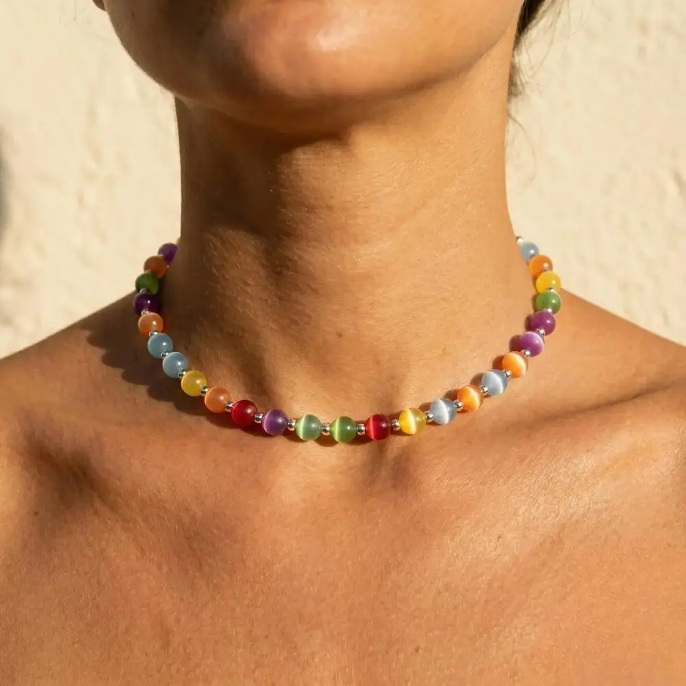 2026 New Sofia Dopamine Rainbow Beaded Choker Necklace - Adjustable Beaded Design Dainty Colorful Beaded Necklace, Waterproof Stainless Steel Stackable Summer Bag Charm Accessory with Magic in Action, Colored Necklaces