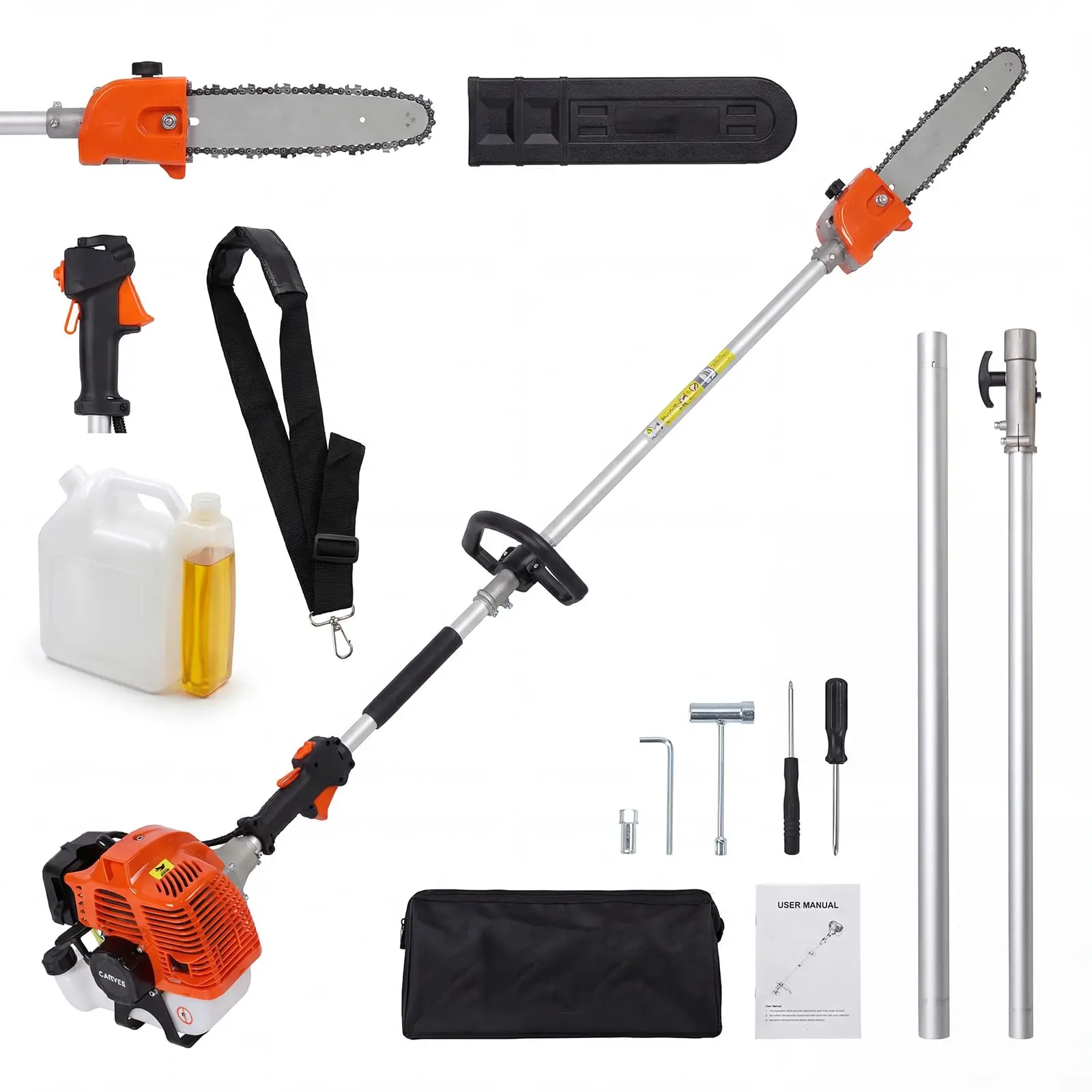 Garvee 43CC Gas Powered Pole Saws, 2-Stroke Gas Pole Saws for Tree Trimming with 12in Cutting Bar, with Extendable Pole to Height Reachable 9.5 ft Chainsaw Tree Trimmer