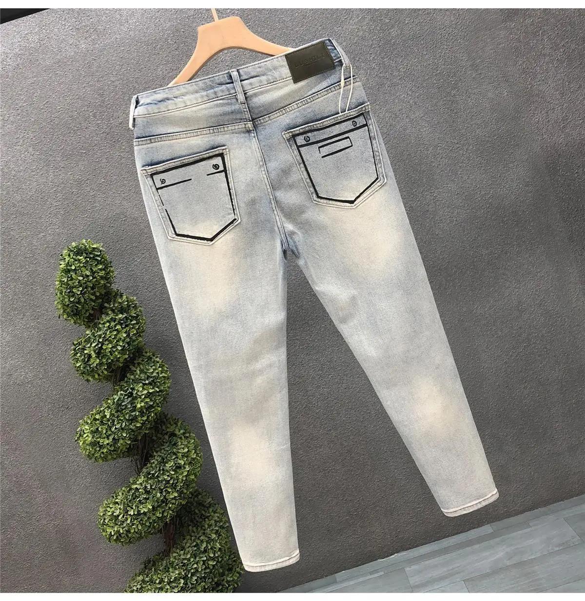 Spring and Autumn Ripped Jeans Men's Slim-fitting Small Feet Light-colored Summer Pants New Designer Kpop Men's Thin Trousers