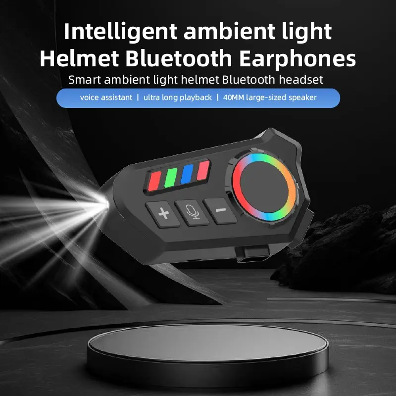 Motorcycle Helmet Bluetooth-compatible Earphones with RGB Lights, Ipx8 Waterproof, 5.4 Chip, Smart Noise Cancellation, Long Battery Life, for Riders