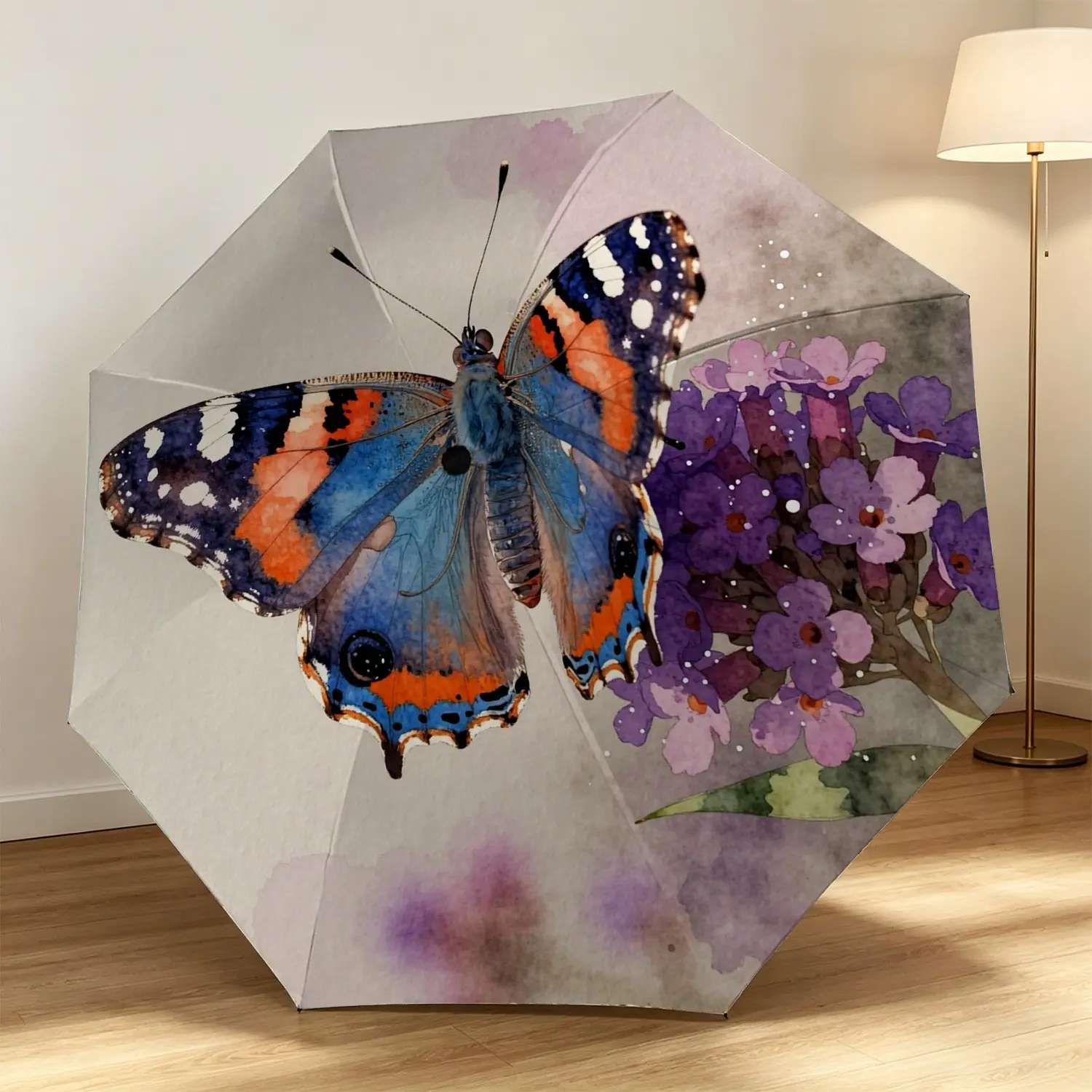 Automatic Folding Umbrella with Butterfly Design, 8-Spine Glass Fiber Frame, Plastic Handle, Wind-Resistant, Ideal for Halloween & Christmas Gifts