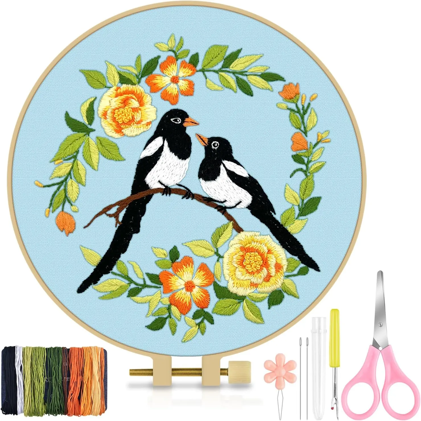 Embroidery Kit for Beginners Adult, Bird Embroidery Kit | Include Embroidery Cloth Hoops Threads for Craft Lover Hand  with Embroidery Skill Techniques