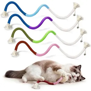 4 Pack Interactive Cat Chew Rope Toys - Durable Hand-Woven Cotton Teaser Sticks with Jingle Bells - Safe Teeth Cleaning & Teething Toys  Indoor Cats, Kittens, and Aggressive Chewers