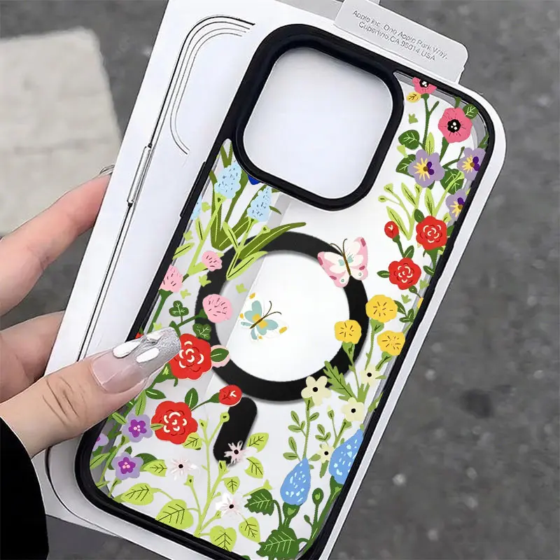 Wildflower Butterfly Phone Case,Vibrant Garden Style for iPhone 17 16 15 14 13 12 11 Plus Pro Max,Refreshing Spring Nature Gift