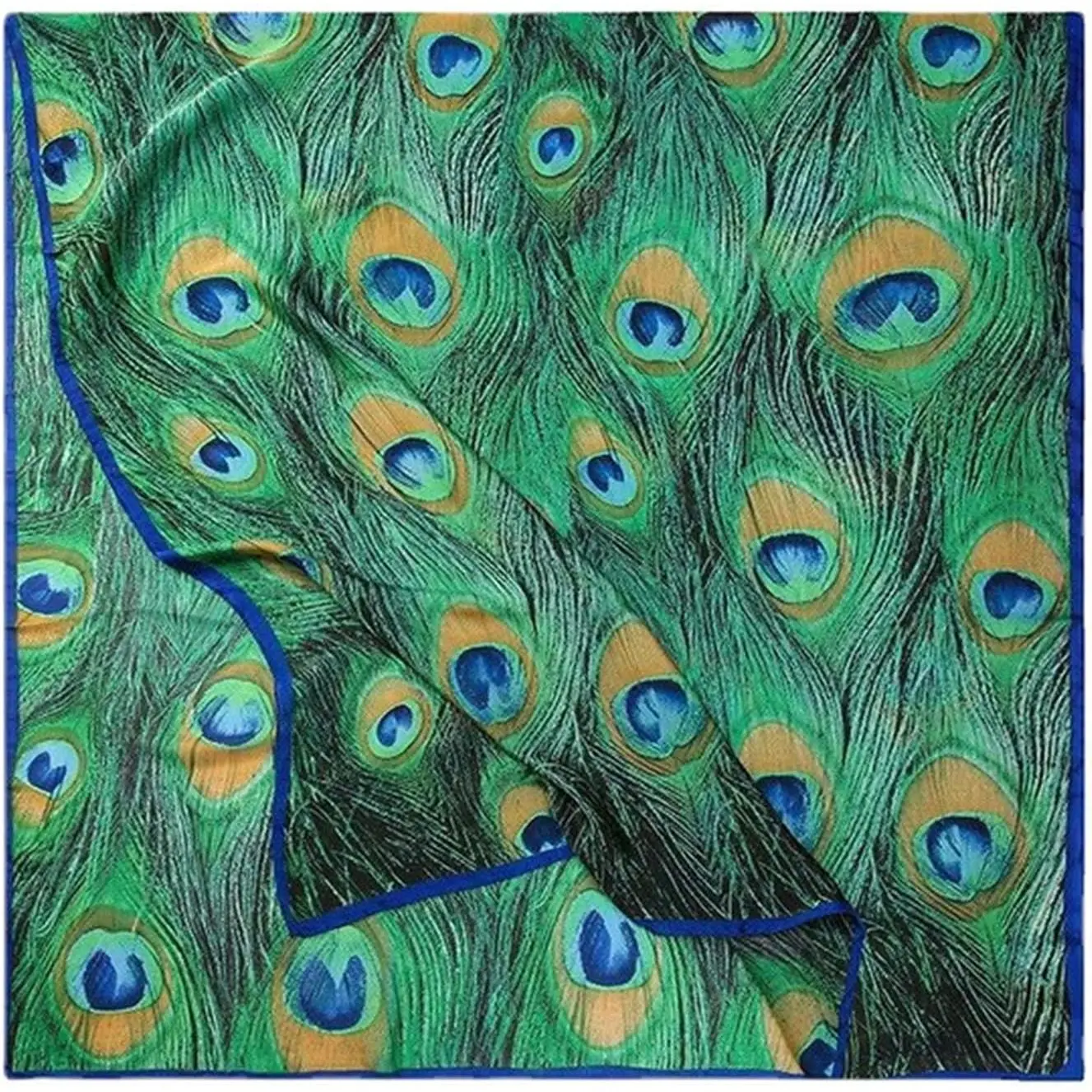 Women Silk Scarf Long Large Peacock  Print Wrap Shawl Scarves Headscarf
