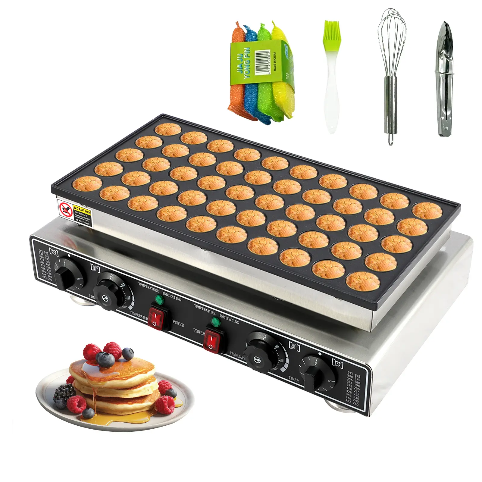 Commercial Mini Dutch Pancake Maker Machine, 1800W Electric Nonstick Stainless Steel Pancakes Maker with Timer & Temperature Control, 50 Cavity Mini Pancakes Machine for Restaurants & Food Business