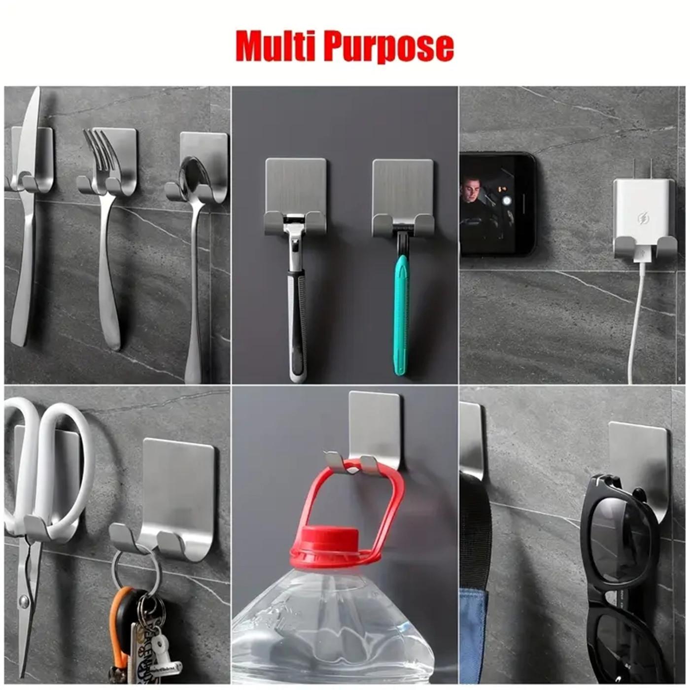 Wall Mounted Razor Holder, Rustproof Wall Mountable 2/3 Counts Stainless Steel Storage Holder Hook, Punch-free Adhesive Hook, Home Organizer, Bathroom Organizer Supplies, Bathroom Organizing Accessories