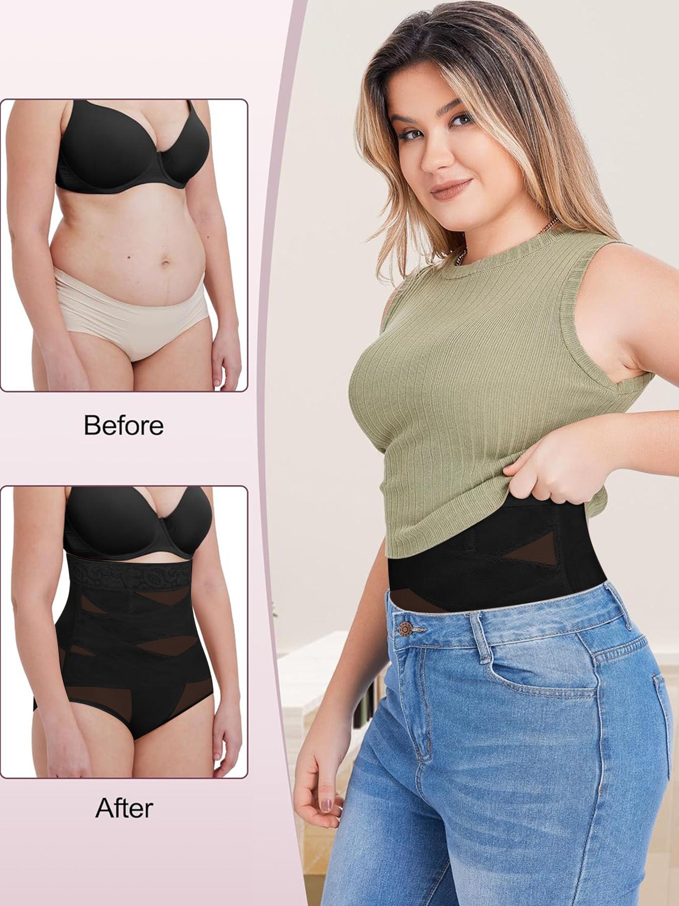 Women's High Waist Contrast Lace Shapewear Panty, Breathable Comfortable High Stretch Mesh Fabric Shaper, Tummy Control Butt Lifter, Ladies Shapewear Bottoms, Belly Control Underwear