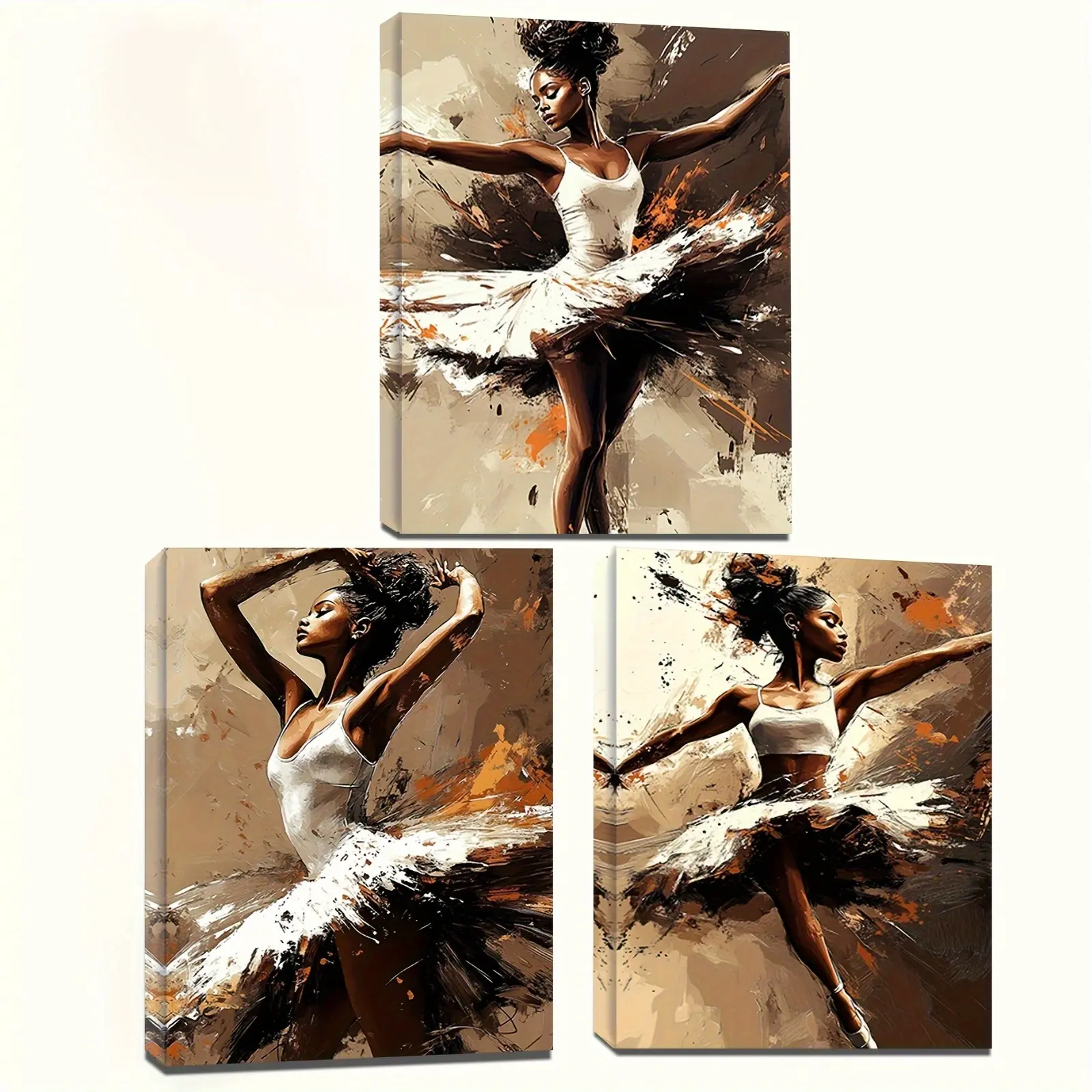 3-piece framed canvas painting - Ballet Dancer Art Set, three-piece 2D canvas wall art prints - Halloween decoration, indoor, autumn home decor, local warehouse, wall decoration, home bedroom, kitchen, living room, bathroom, hotel, cafe, office decorative