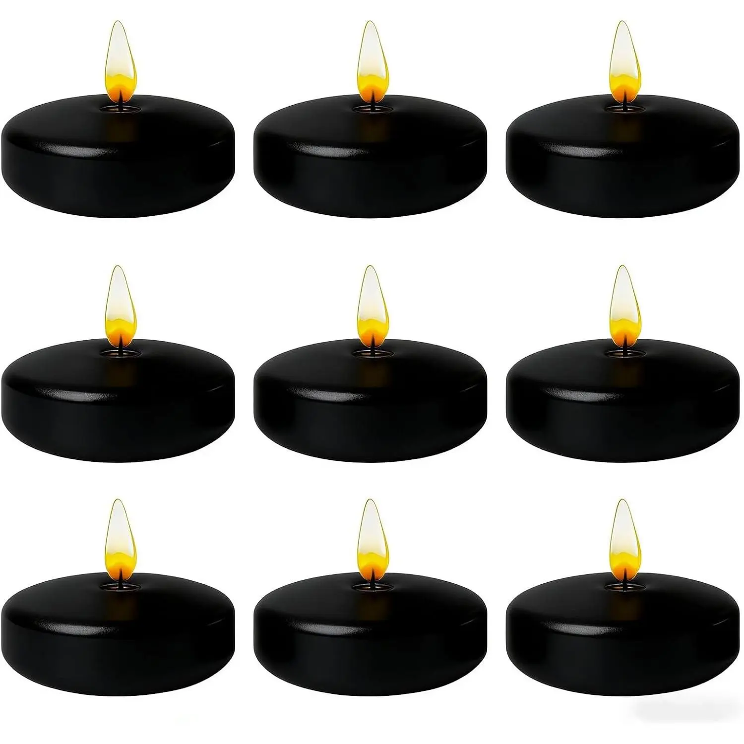 3 inch 12 Pack Black Floating Candles for centerpieces Wedding Decor Burning Time 8-10 Hours