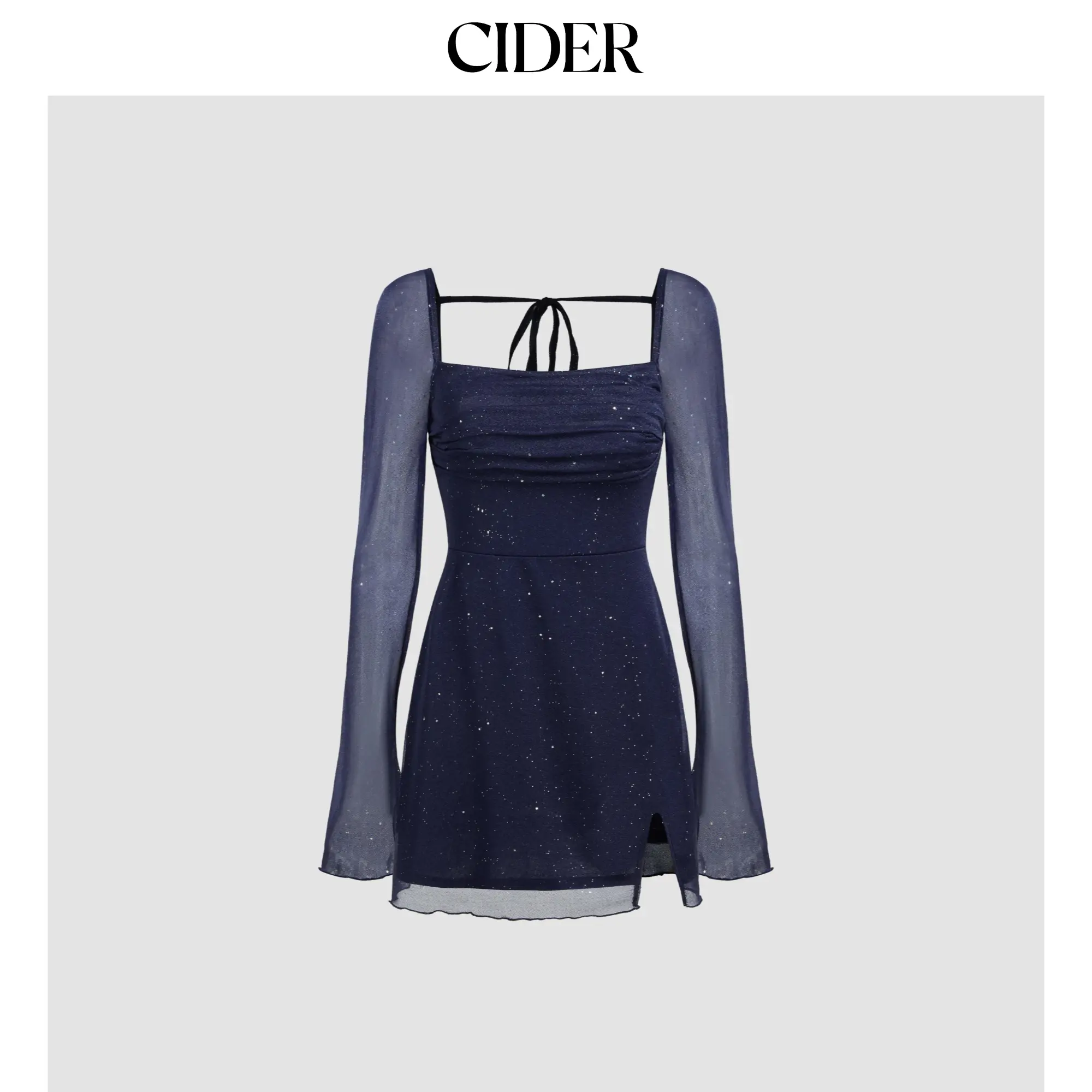 Cider Square Neck Solid Glitter Knotted Mini Dress SohoChic