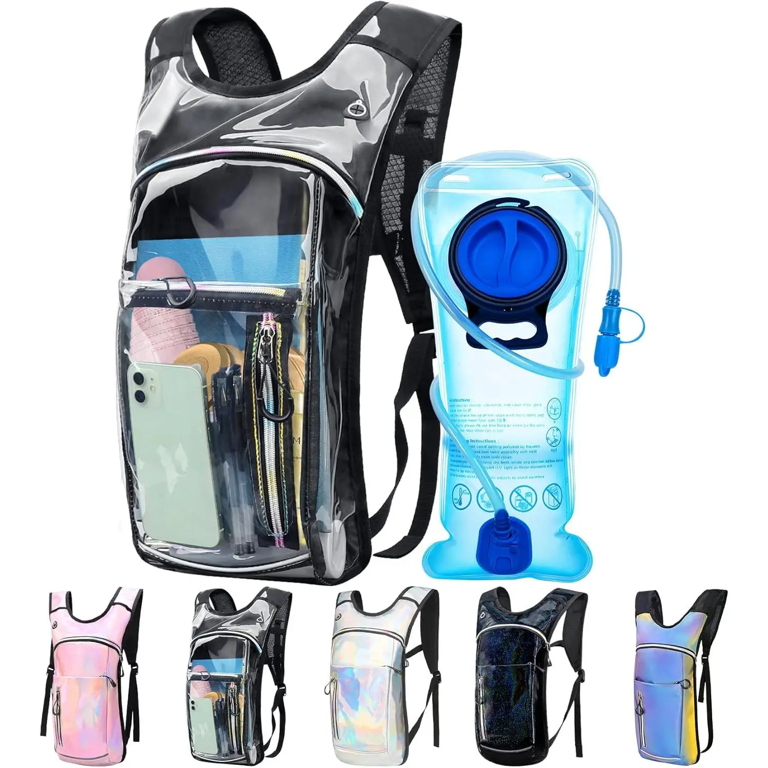 Hydration Backpack,Water Backpack with 2L Water Bladder,Festival Essential-Rave Hydration Pack,Lightweight Insulation Hydropack for Outdoor,Hiking,Running,Biking,Music Festival for Men Women