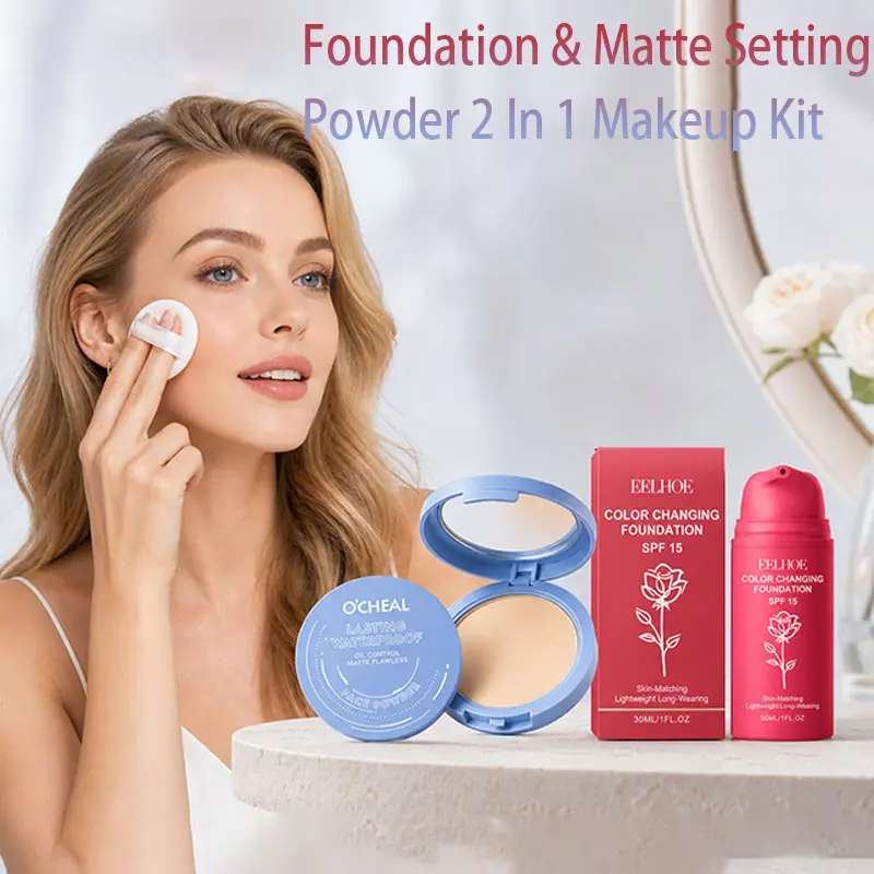 Foundation and Matte Setting Powder Combo Base Makeup Set, Dual-Function Beauty Kit, Perfect for Long-Lasting Wear, Ideal for All Skin Types