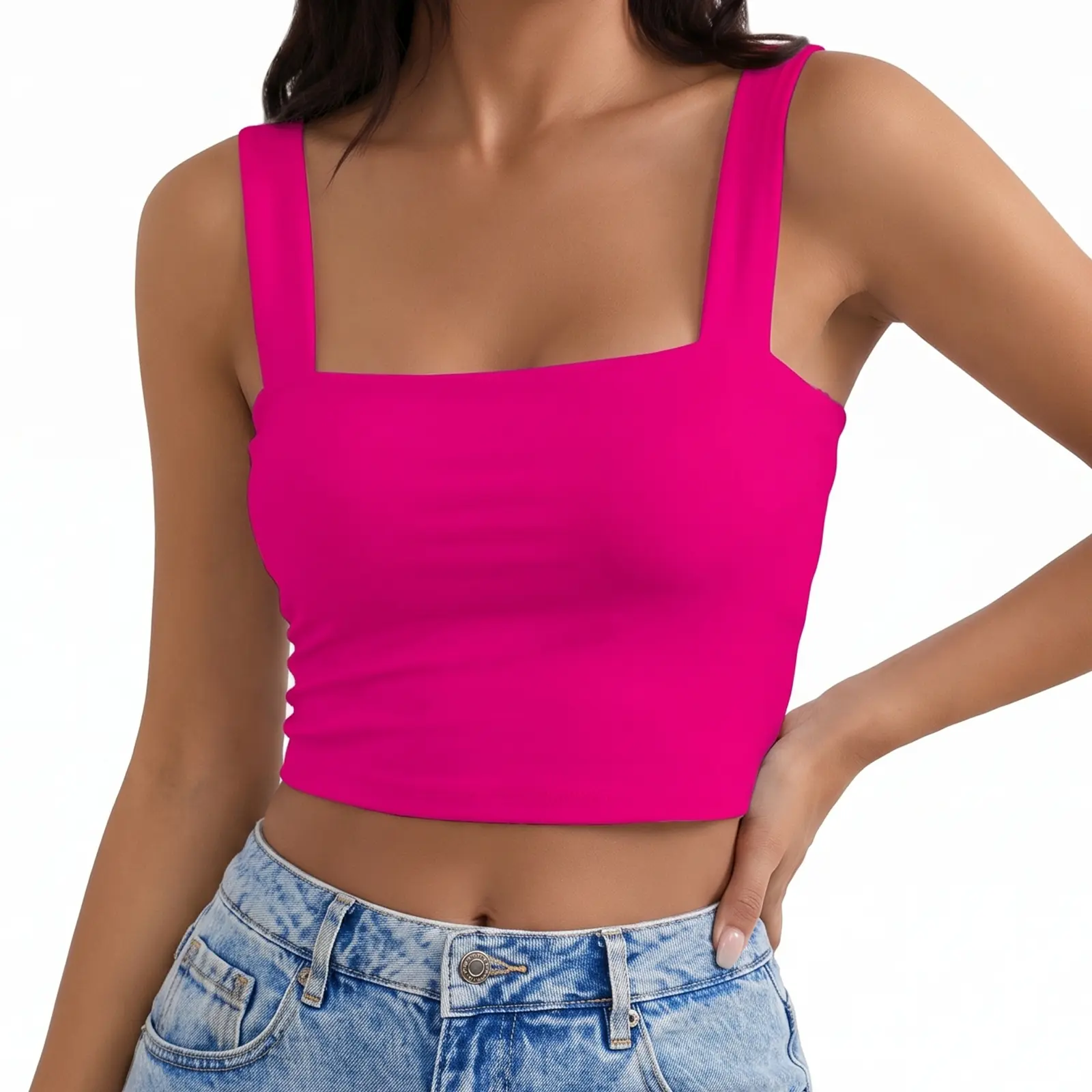 Square Neck Crop Top for Women, Purple Skinny Fit Tank for Daily Wear and Casual Outings