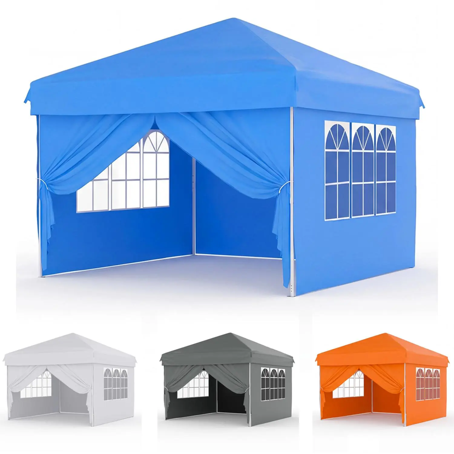 10x10 Pop Up Canopy Tent with 4 Waterproof Sidewalls, Portable Outdoor Tent for Camping, Beach, Backyard, Includes Carry Bag, Stakes & Guy Lines